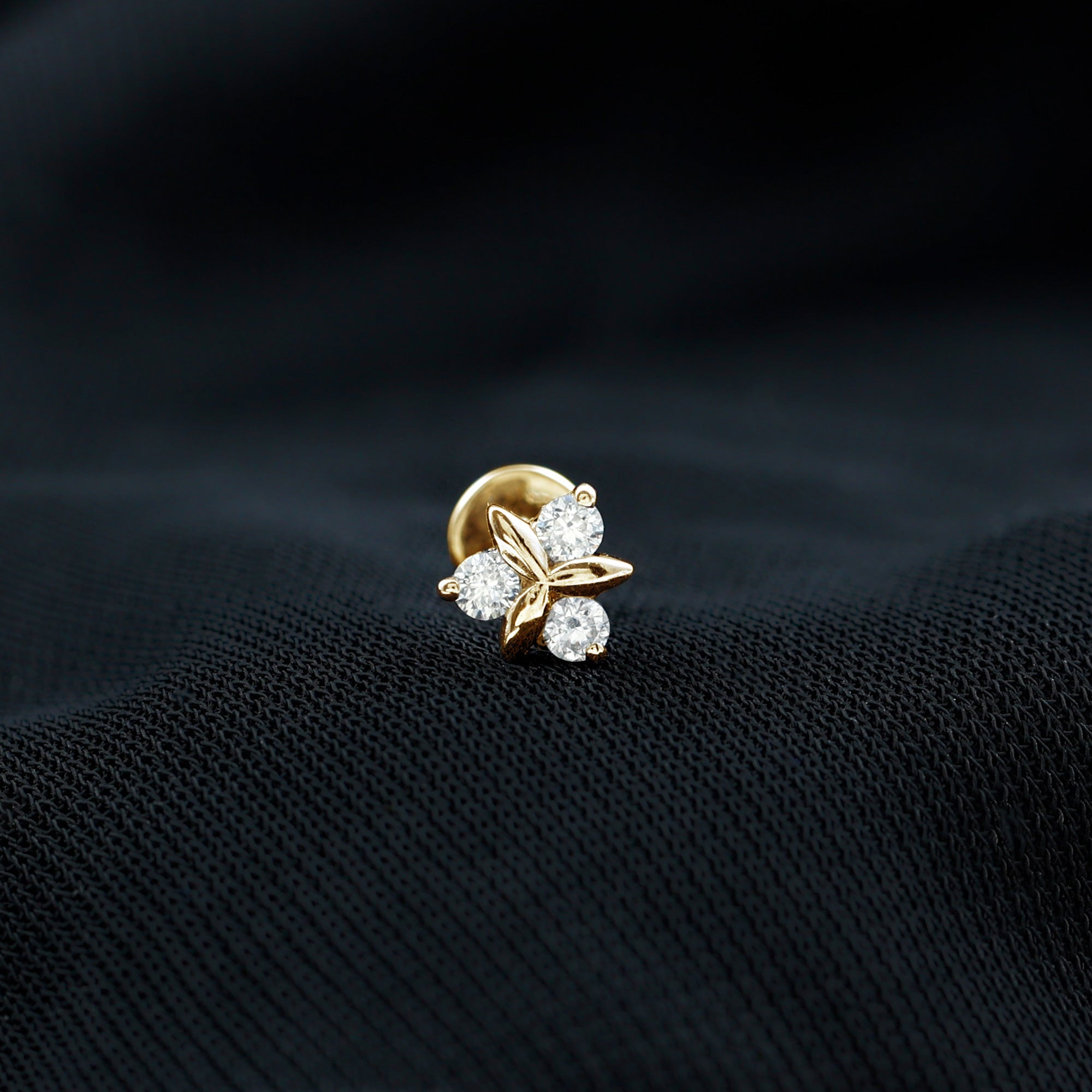 Rosec Jewels-Round Moissanite Flower Cartilage Earring in Gold