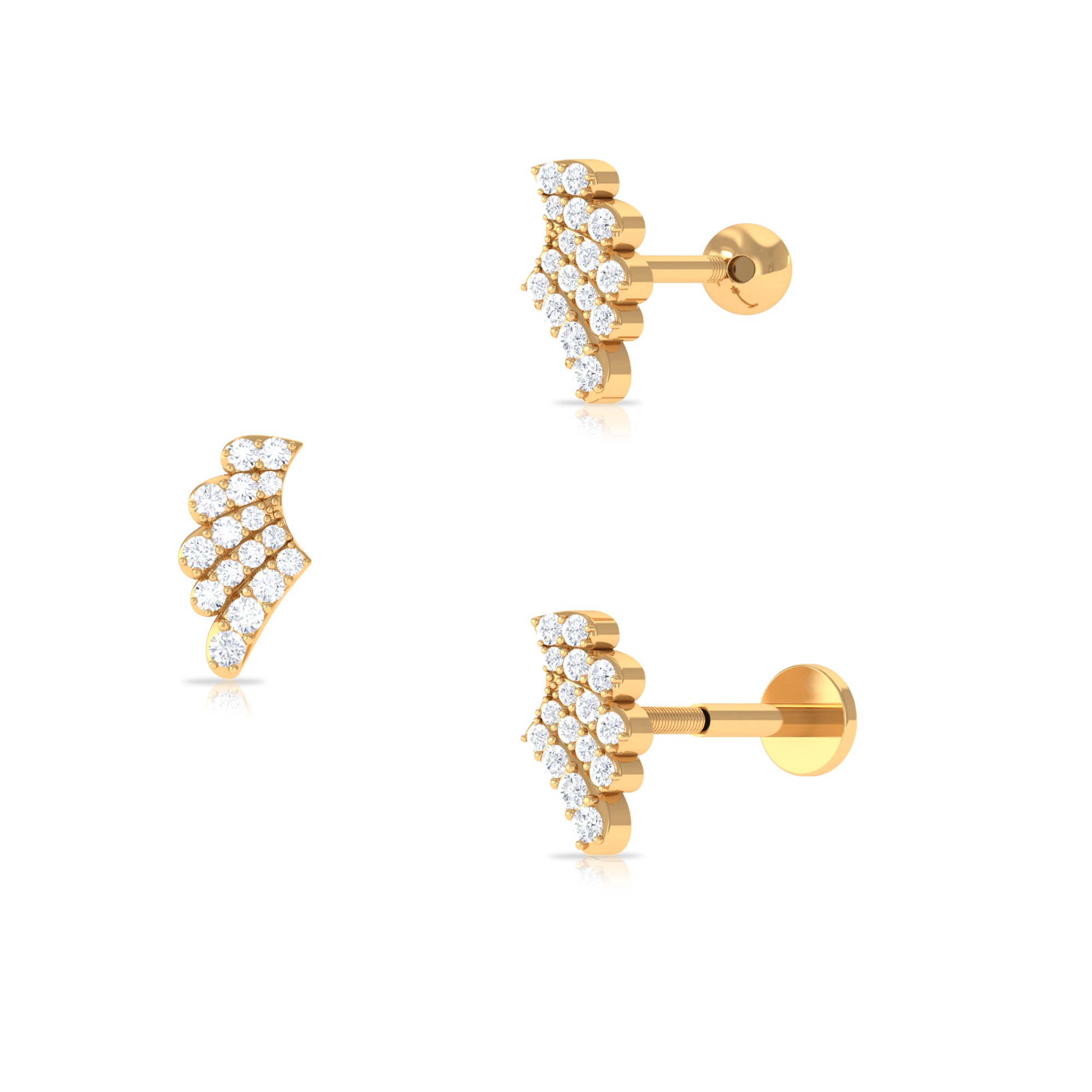 Rosec Jewels-Unique Moissanite Gold Wing Earring for Upper Lobe Piercing