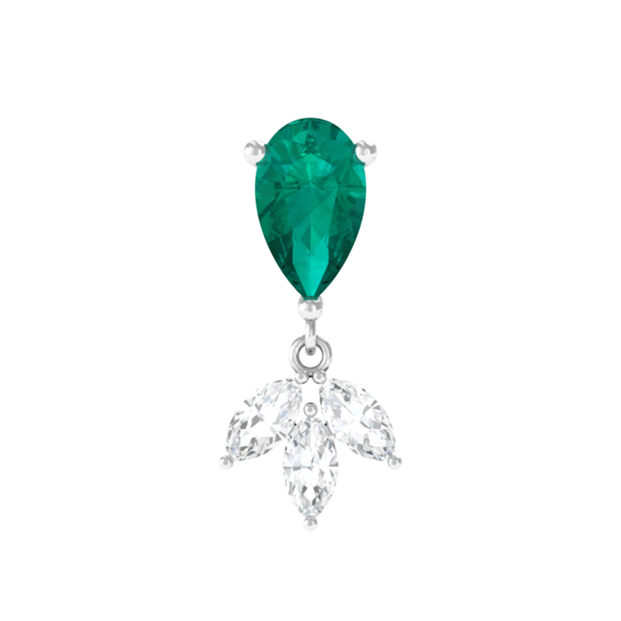 Rosec Jewels-Pear Cut Emerald and Moissanite Dangle Earring