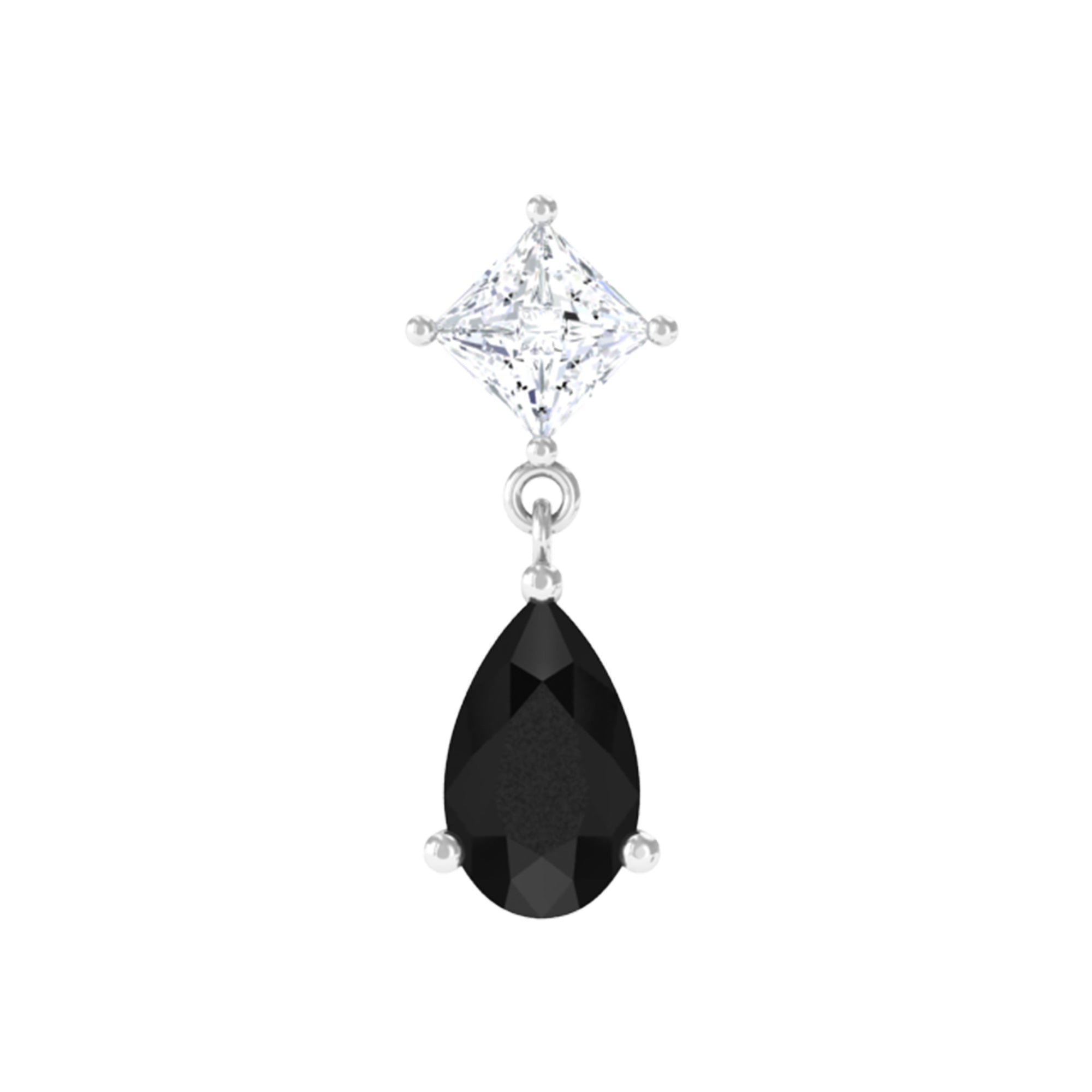 Rosec Jewels-Pear Shape Black Onyx Dangling Helix Earring with Moissanite