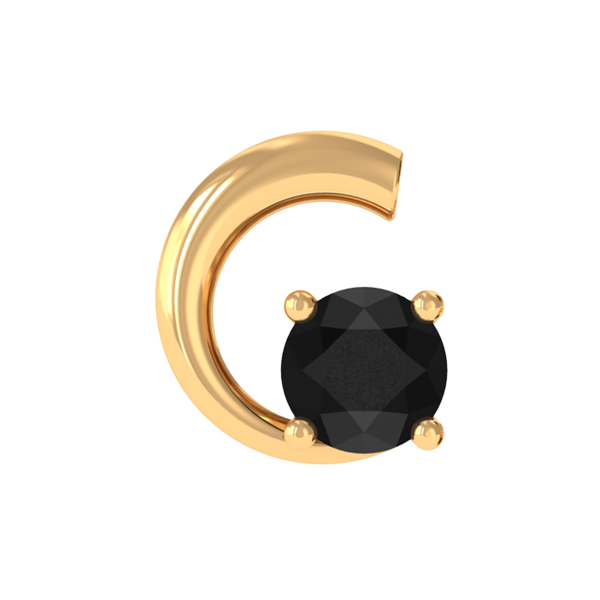 Rosec Jewels-Round Black Onyx Crescent Moon Gold Conch Earring