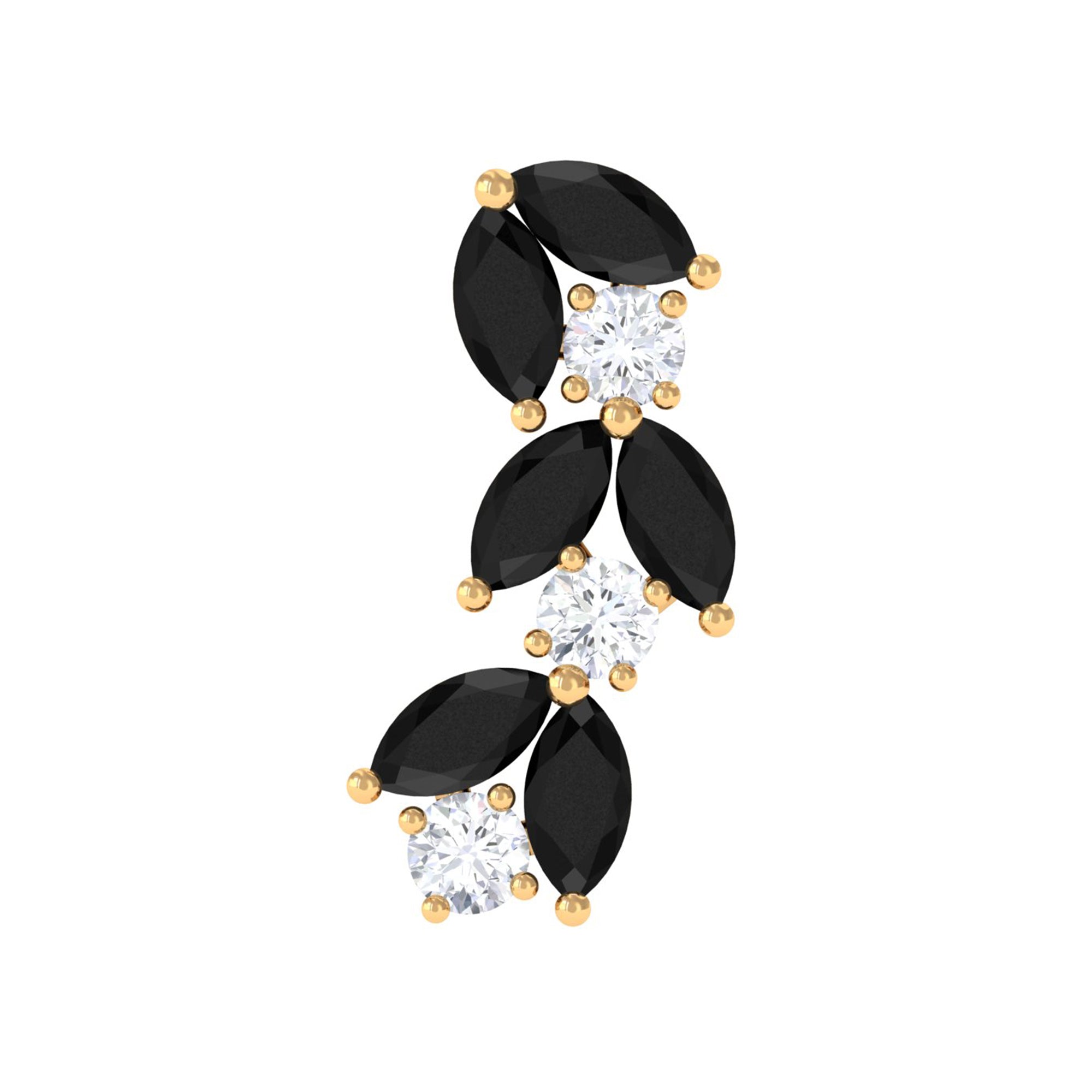 Rosec Jewels-Marquise Black Onyx and Moissanite Leaf Ear Crawler Earring