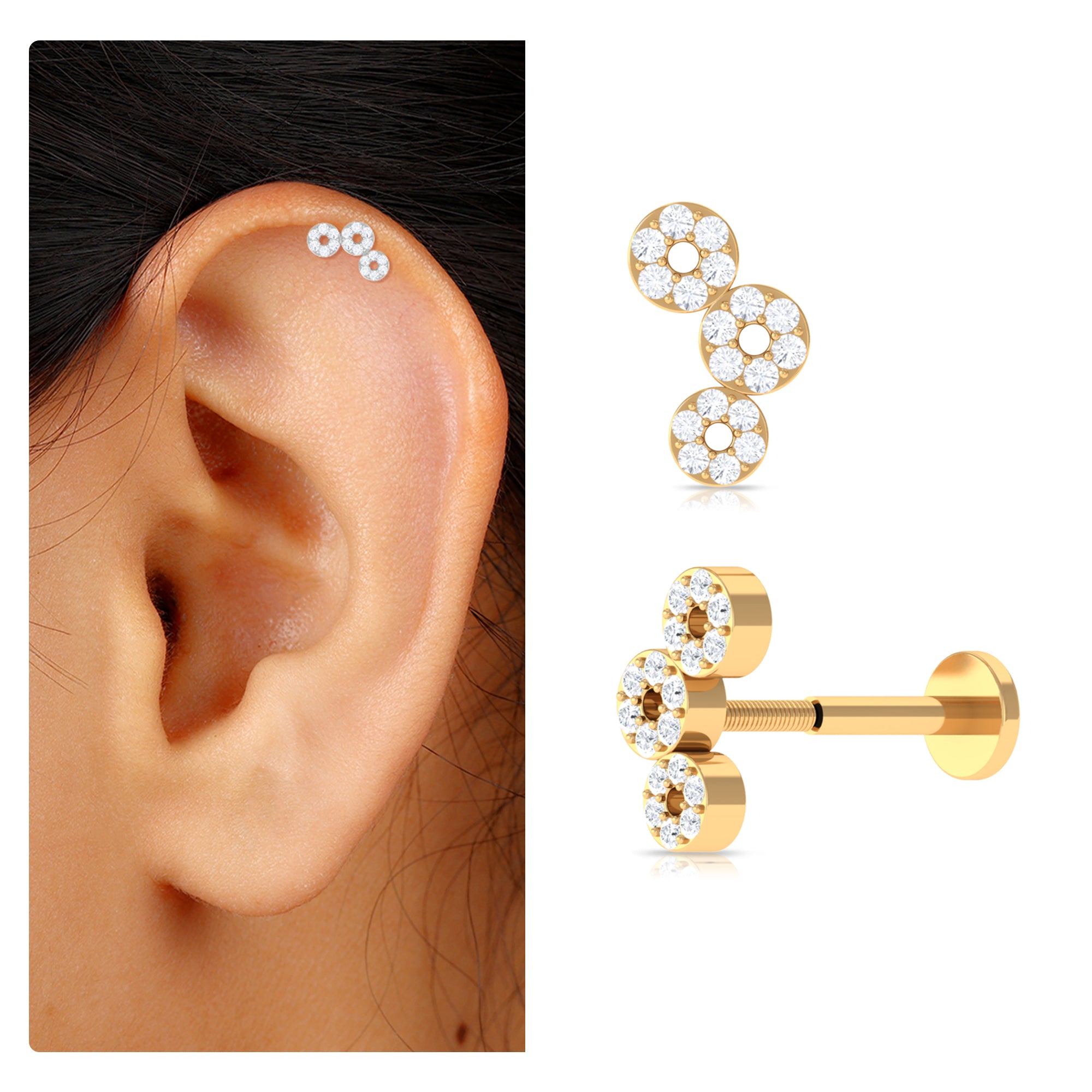 Rosec Jewels-Moissanite Circle Curved Cartilage Earring in Gold