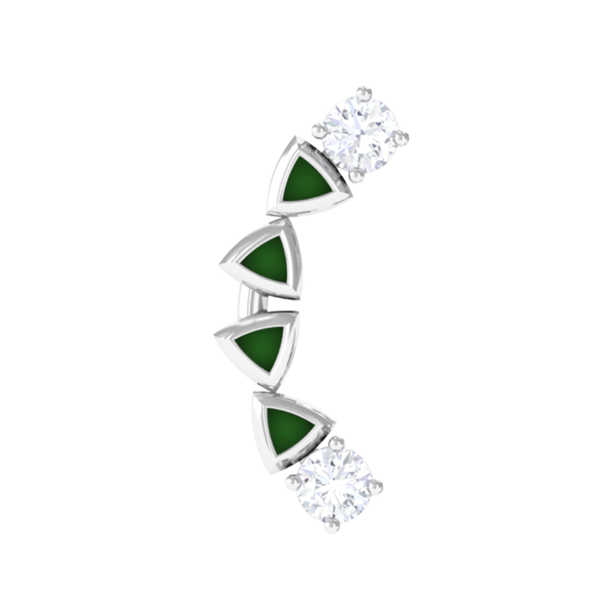 Rosec Jewels-Round Cut Diamond Crawler Helix Earring with Green Enamel