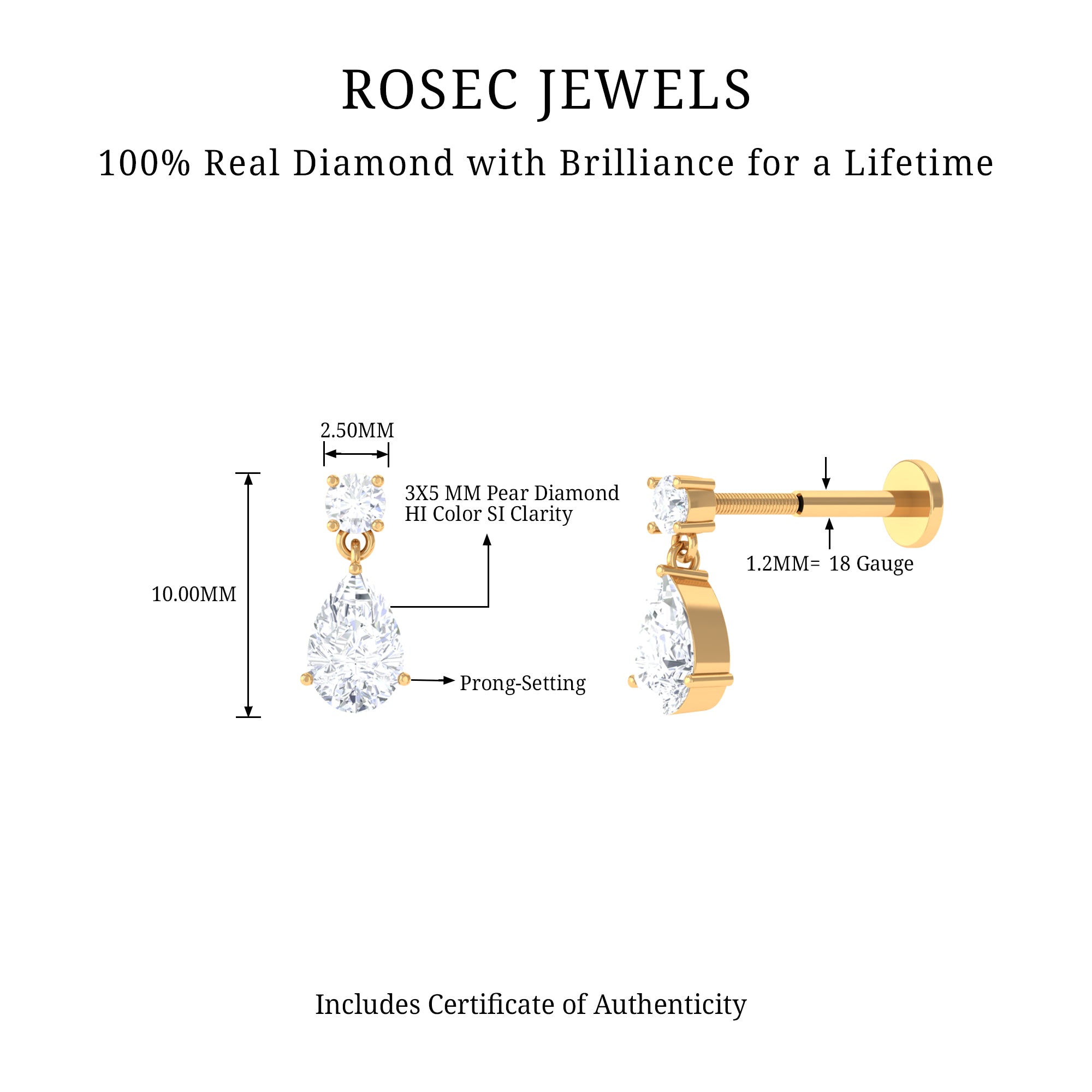 Rosec Jewels-Pear and Round Cut Diamond Stud Drop Helix Earring