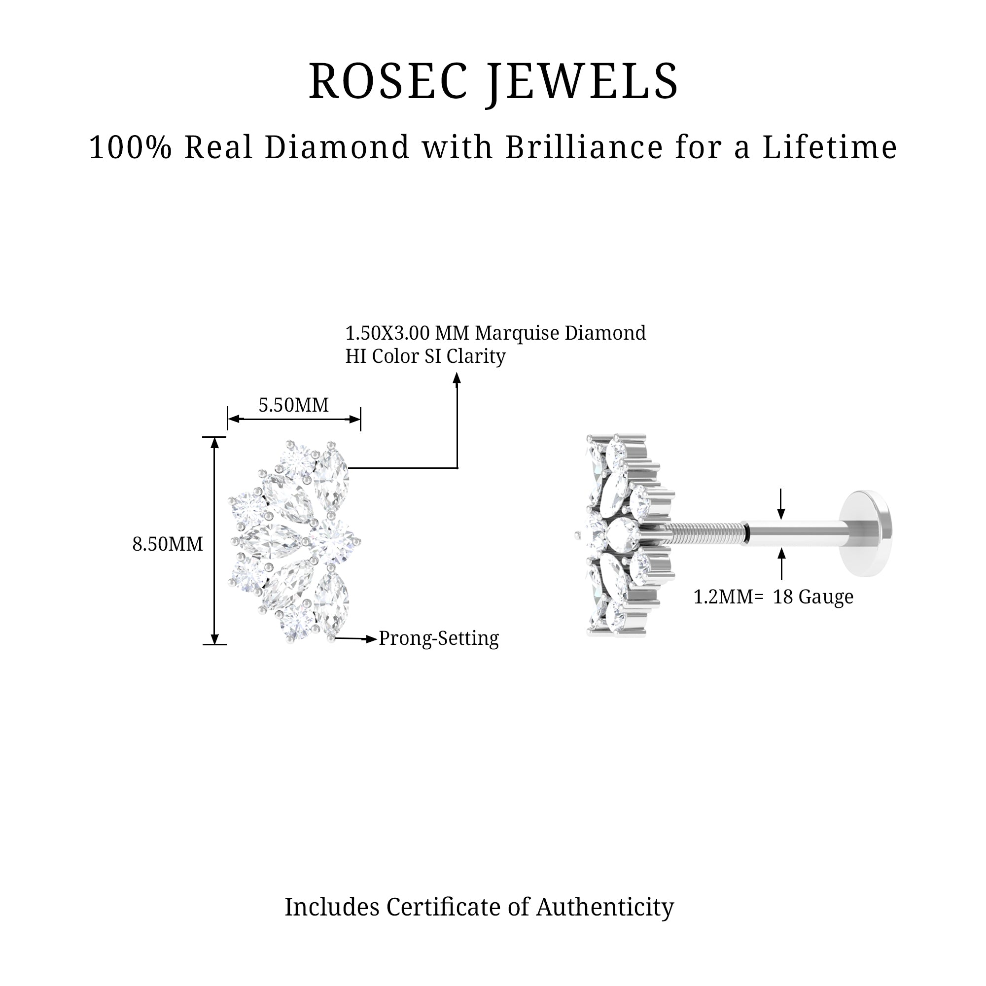 Rosec Jewels-Natural Marquise and Round Diamond Floral Cartilage Earring