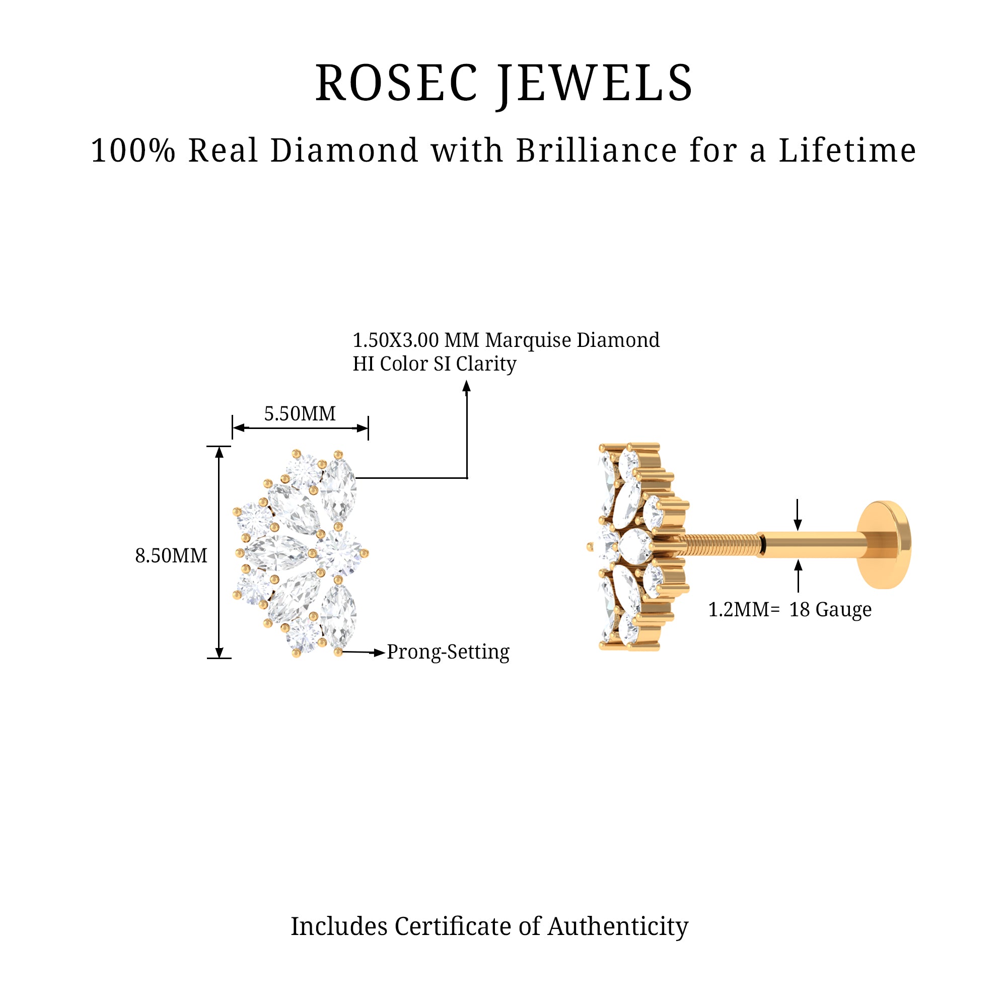 Rosec Jewels-Natural Marquise and Round Diamond Floral Cartilage Earring