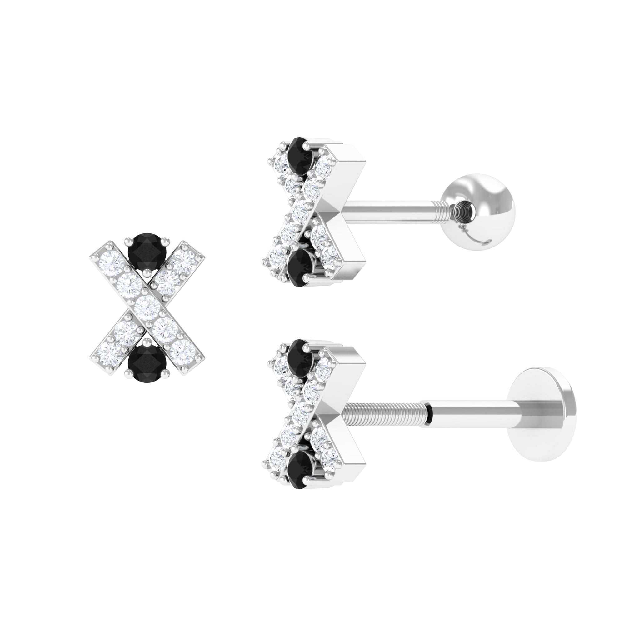 Rosec Jewels-Black Diamond and Moissanite X Cartilage Earring in Gold