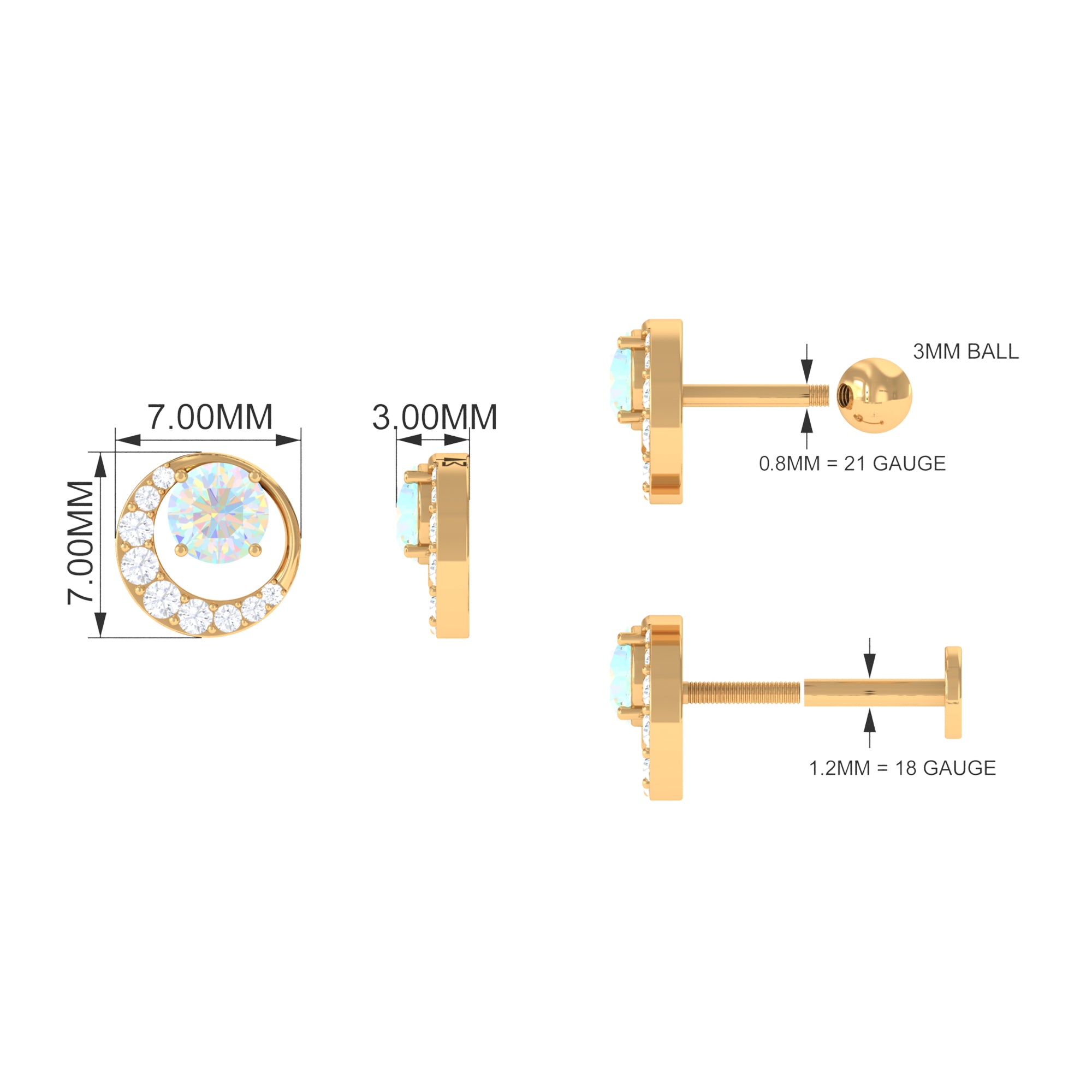 Rosec Jewels-Real Ethiopian Opal and Moissanite Circle Cartilage Earring