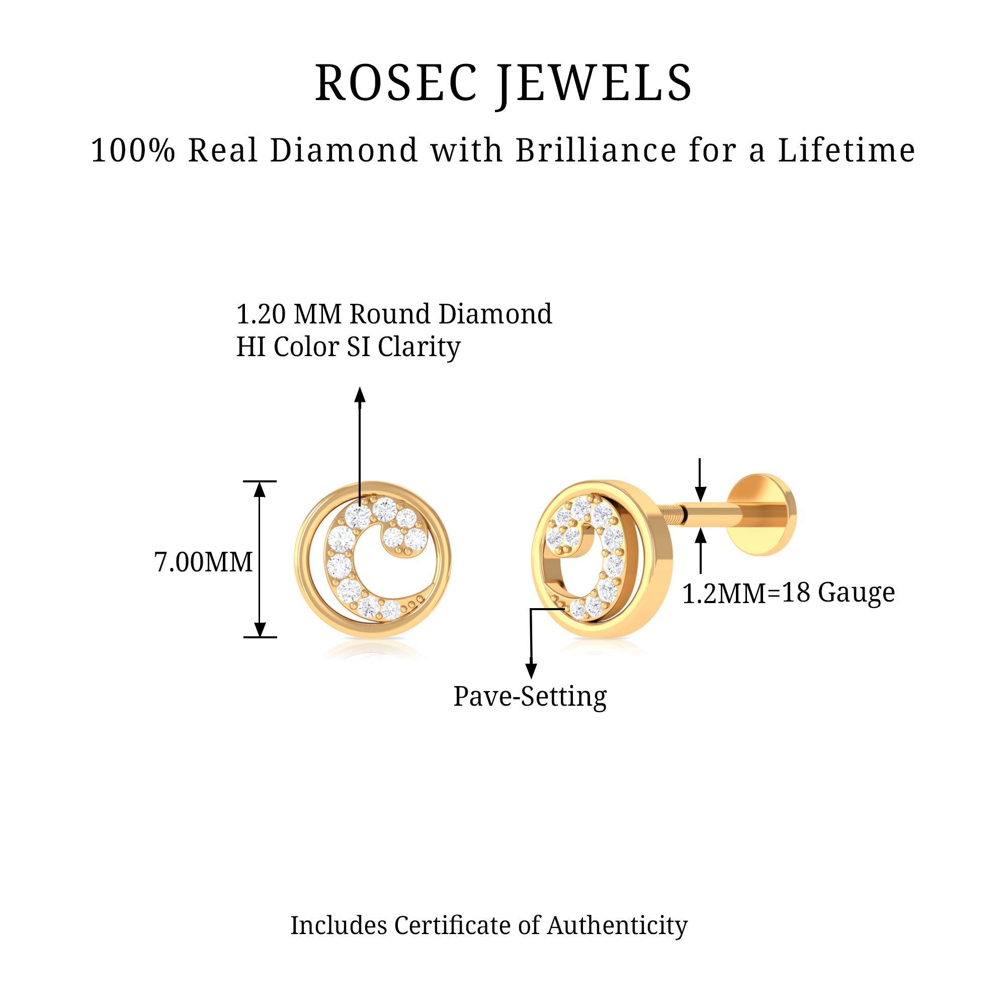 Rosec Jewels-Real Diamond Circle Earring for Cartilage Piercing