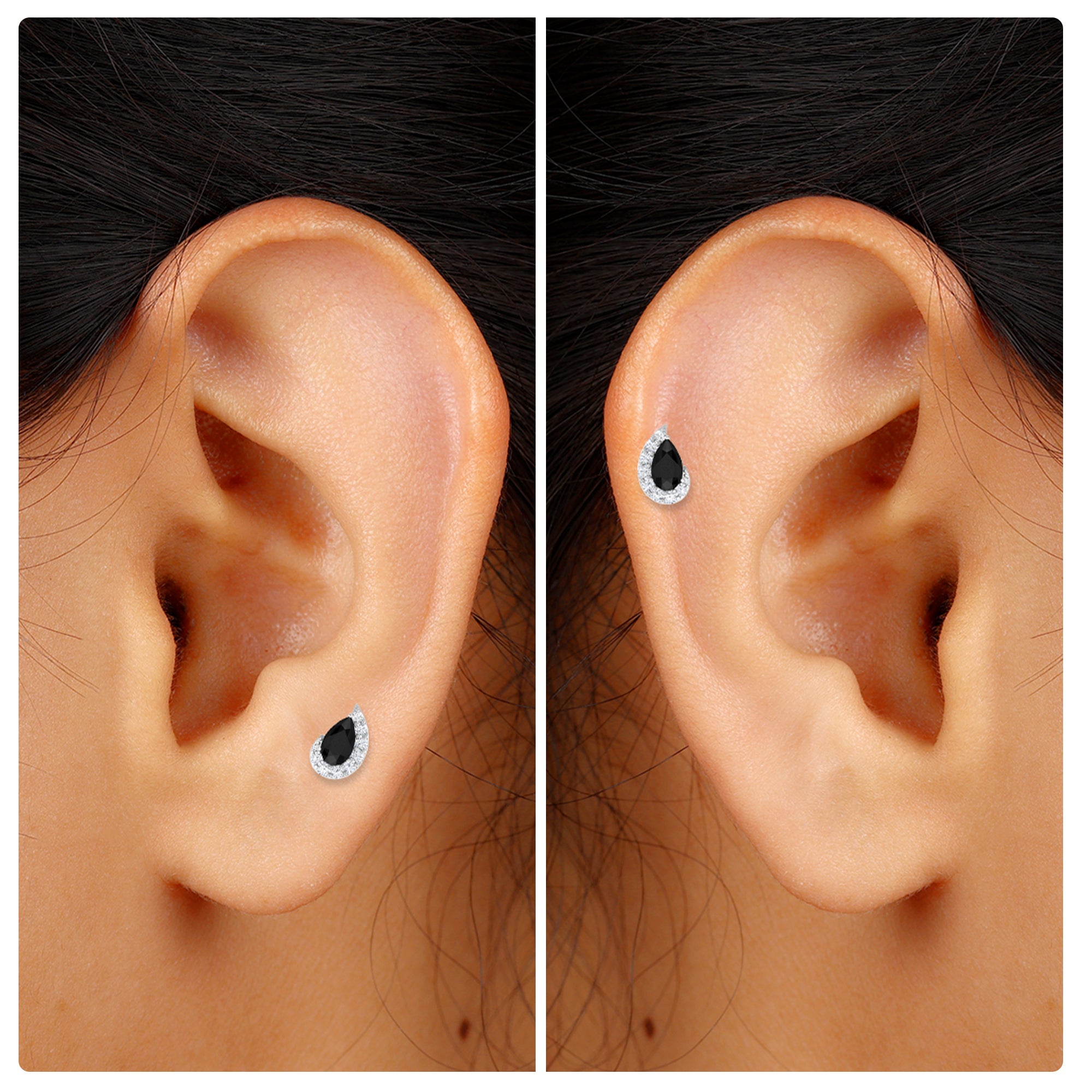 Rosec Jewels-Black Onyx Teardrop Helix Earring with Moissanite