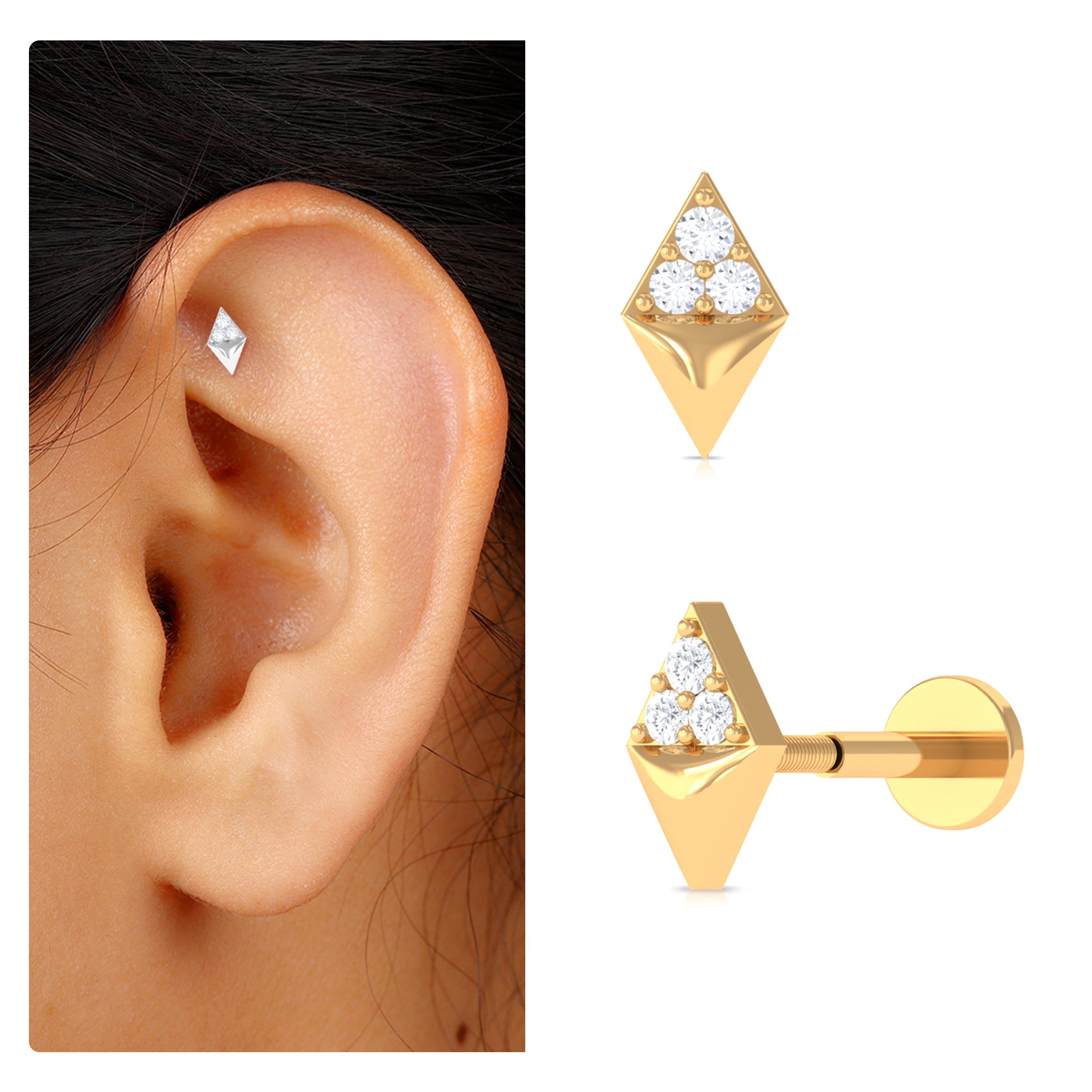 Rosec Jewels-Natural Diamond Geometric Tragus Earring in Gold