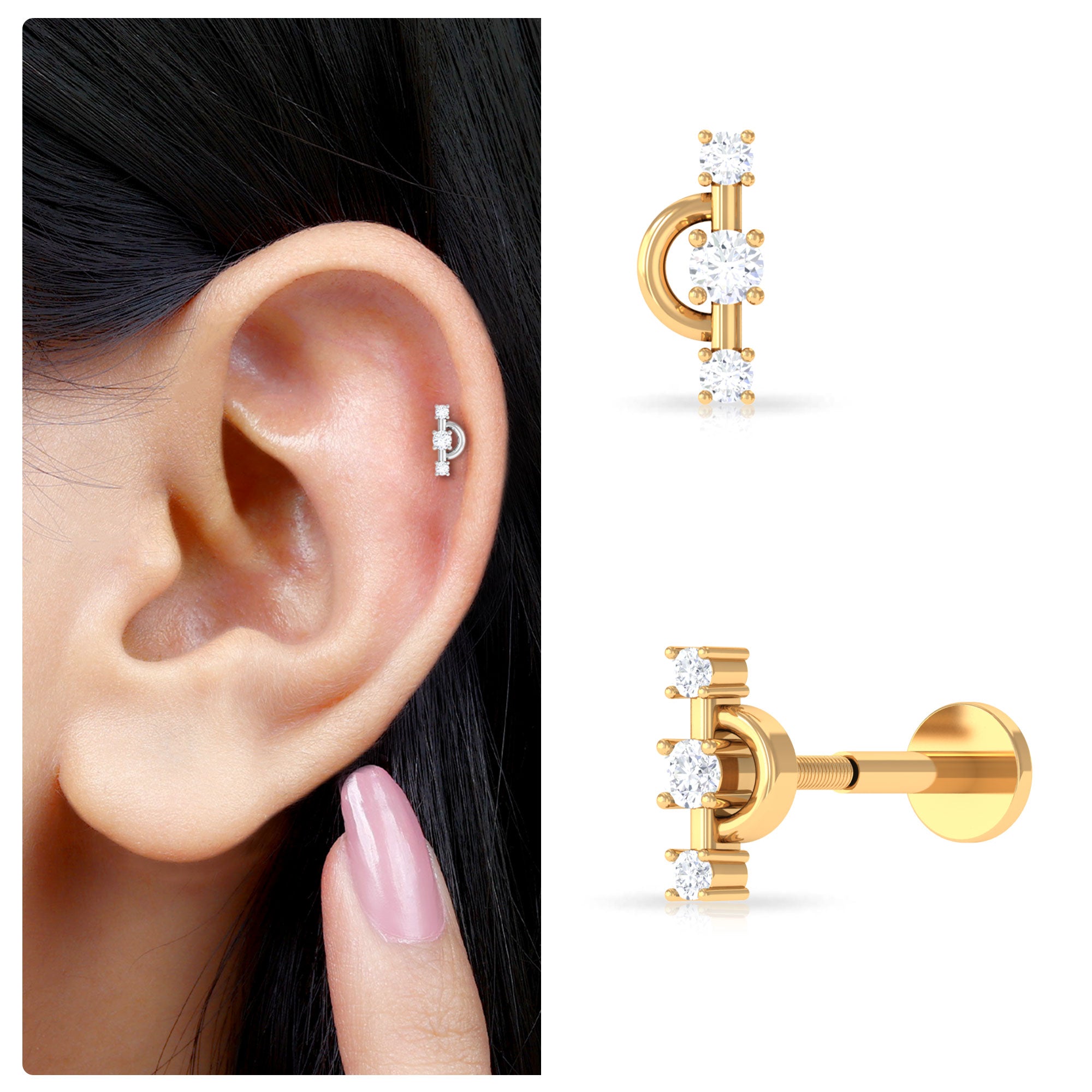 Rosec Jewels-Natural Diamond Unique Tragus Earring in Gold