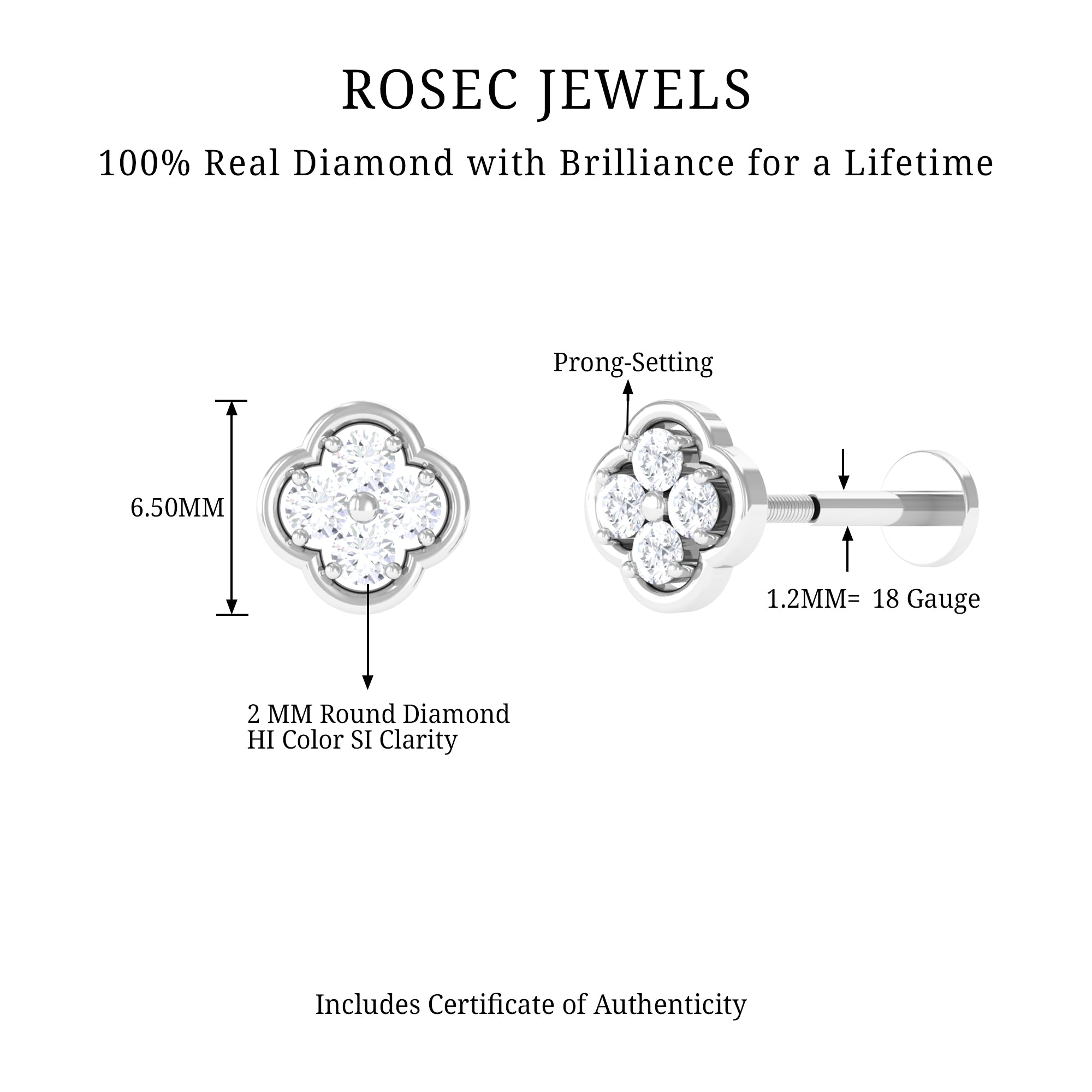 Rosec Jewels-Moissanite Cluster Clover Earring for Helix Piercing