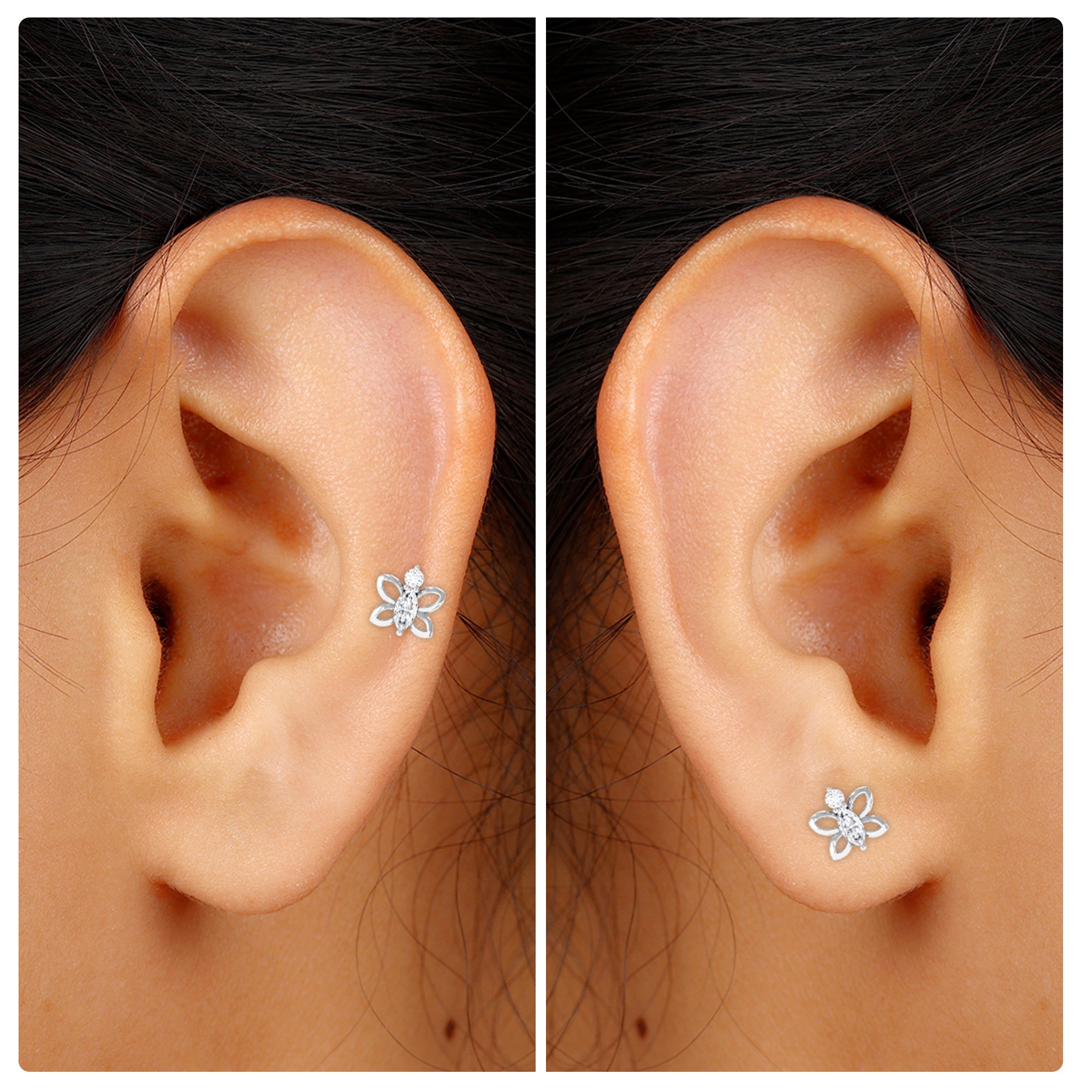 Rosec Jewels-Marquise Moissanite Gold Butterfly Earring for Helix Piercing