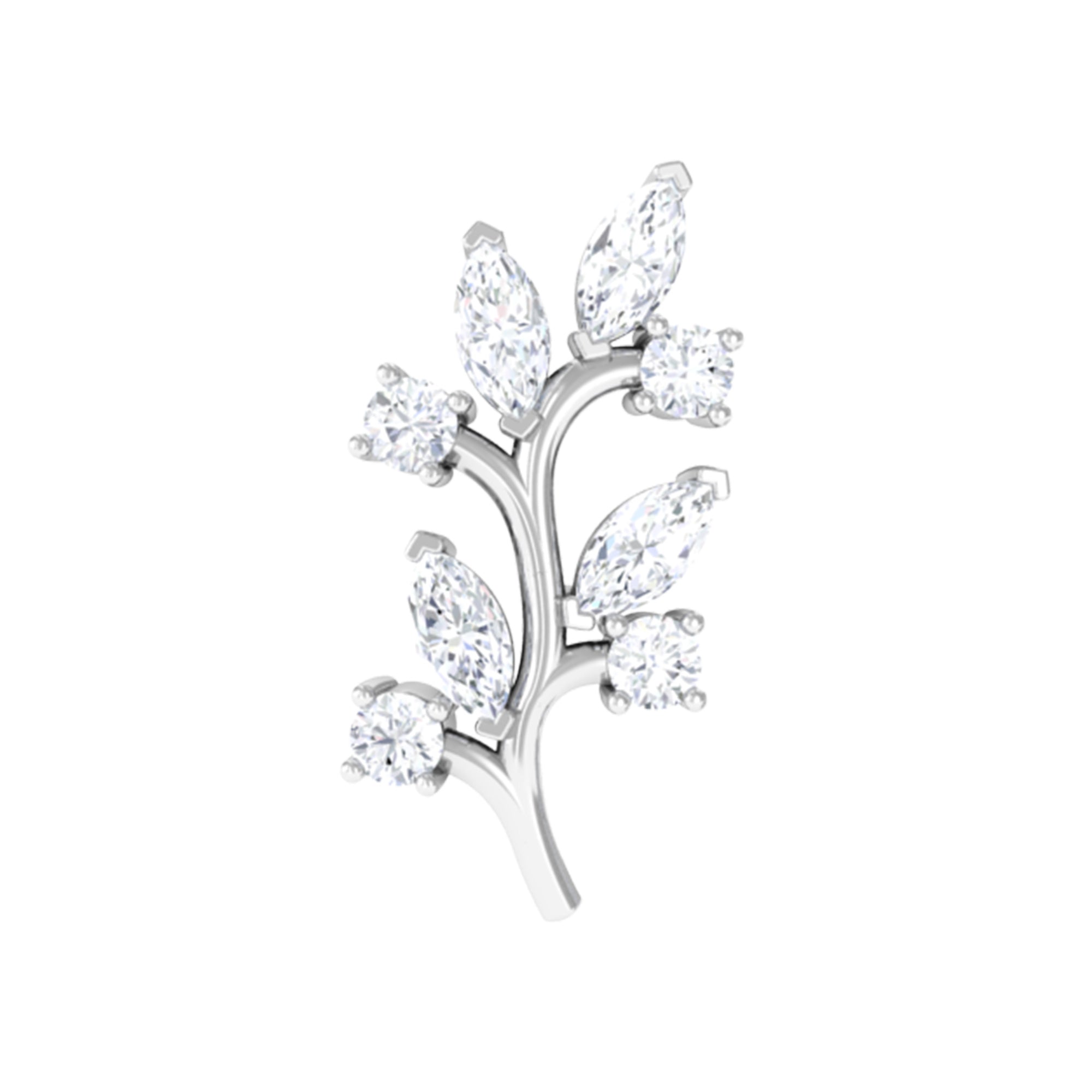 Rosec Jewels-Marquise and Round Moissanite Leaf Earring for Helix Piercing