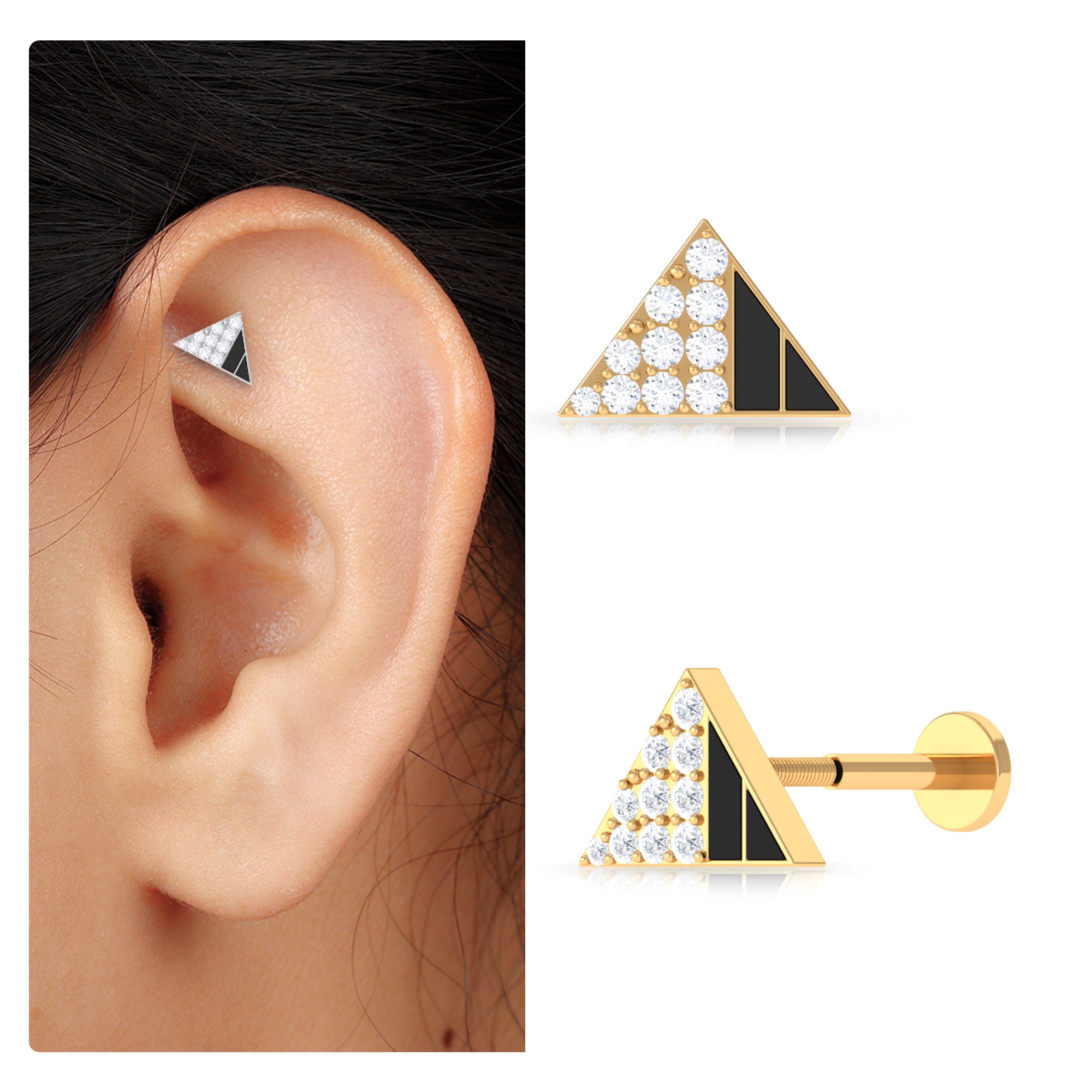 Rosec Jewels-Moissanite Triangle Earring for Cartilage Piercing