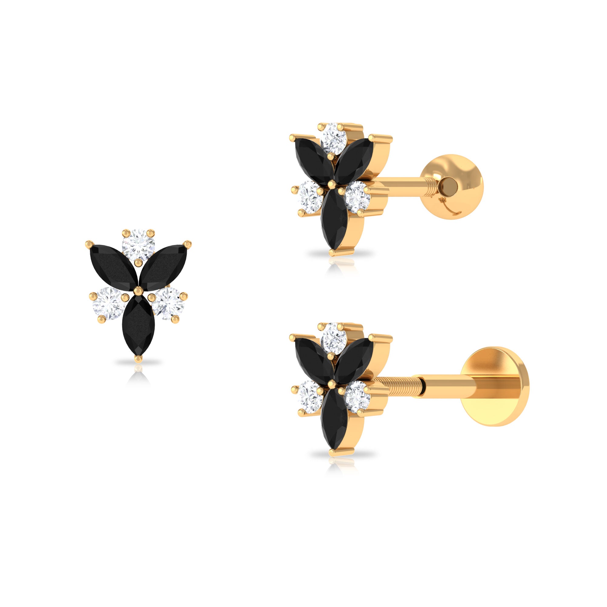 Rosec Jewels-Black Onyx and Moissanite Flower Earring for Helix Piercing