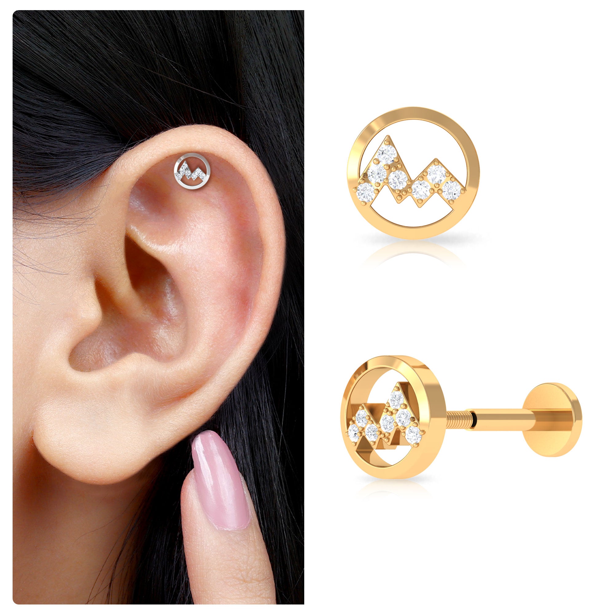 Rosec Jewels-Genuine Diamond Unique Circle Earring for Cartilage Piercing