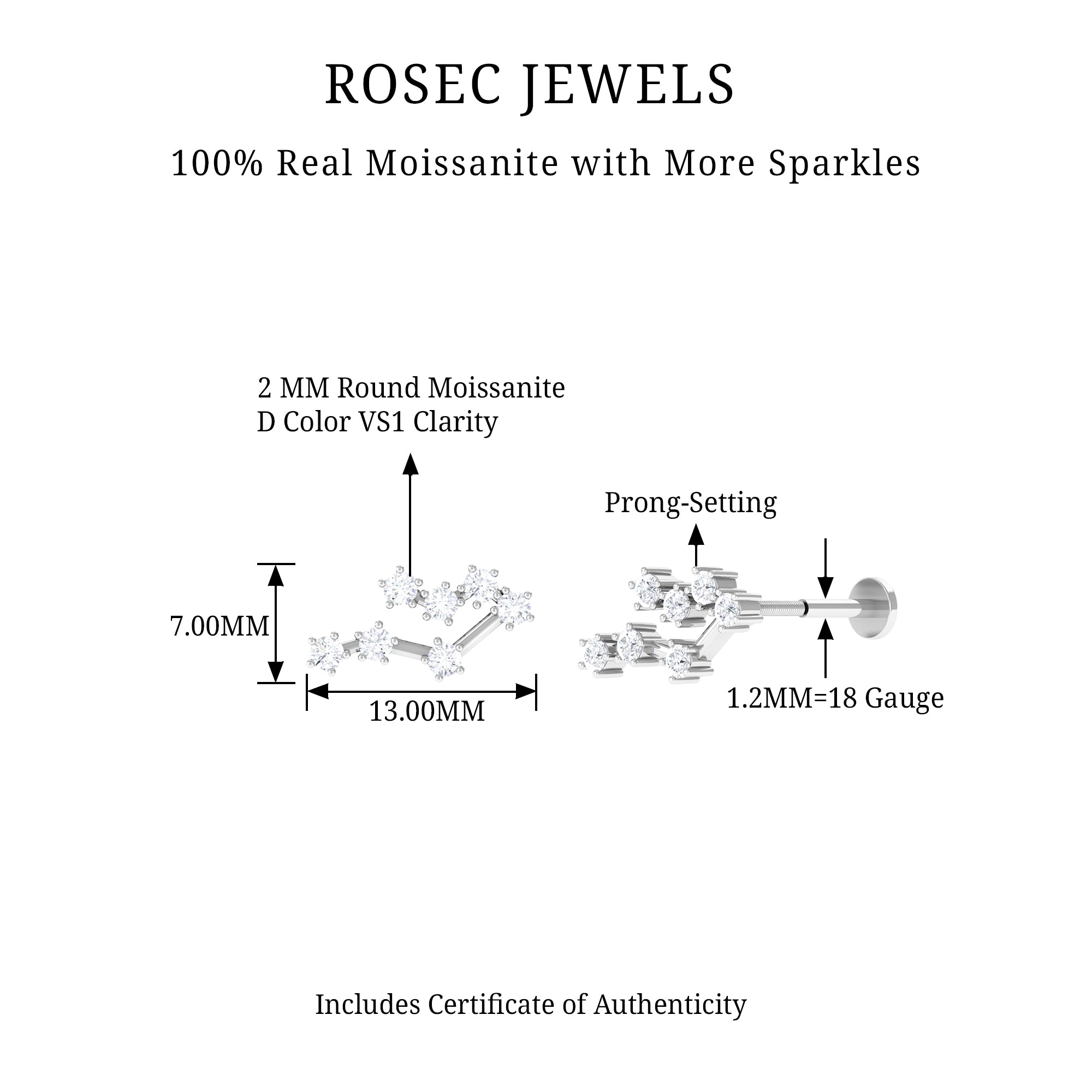 Rosec Jewels-Certified Moissanite Ear Climber Gemini Earring