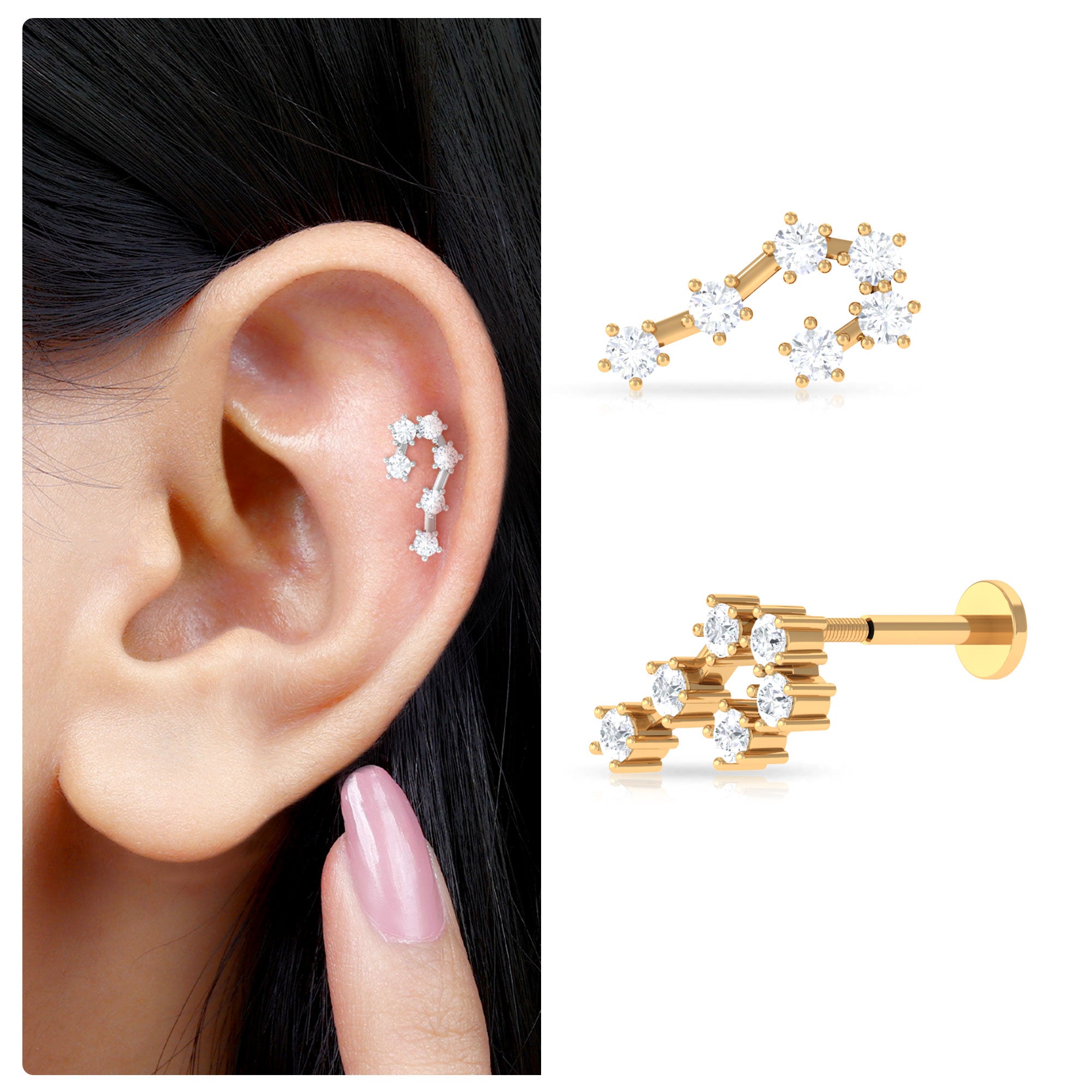 Rosec Jewels-Certified Round Moissanite Cancer Crawler Earring