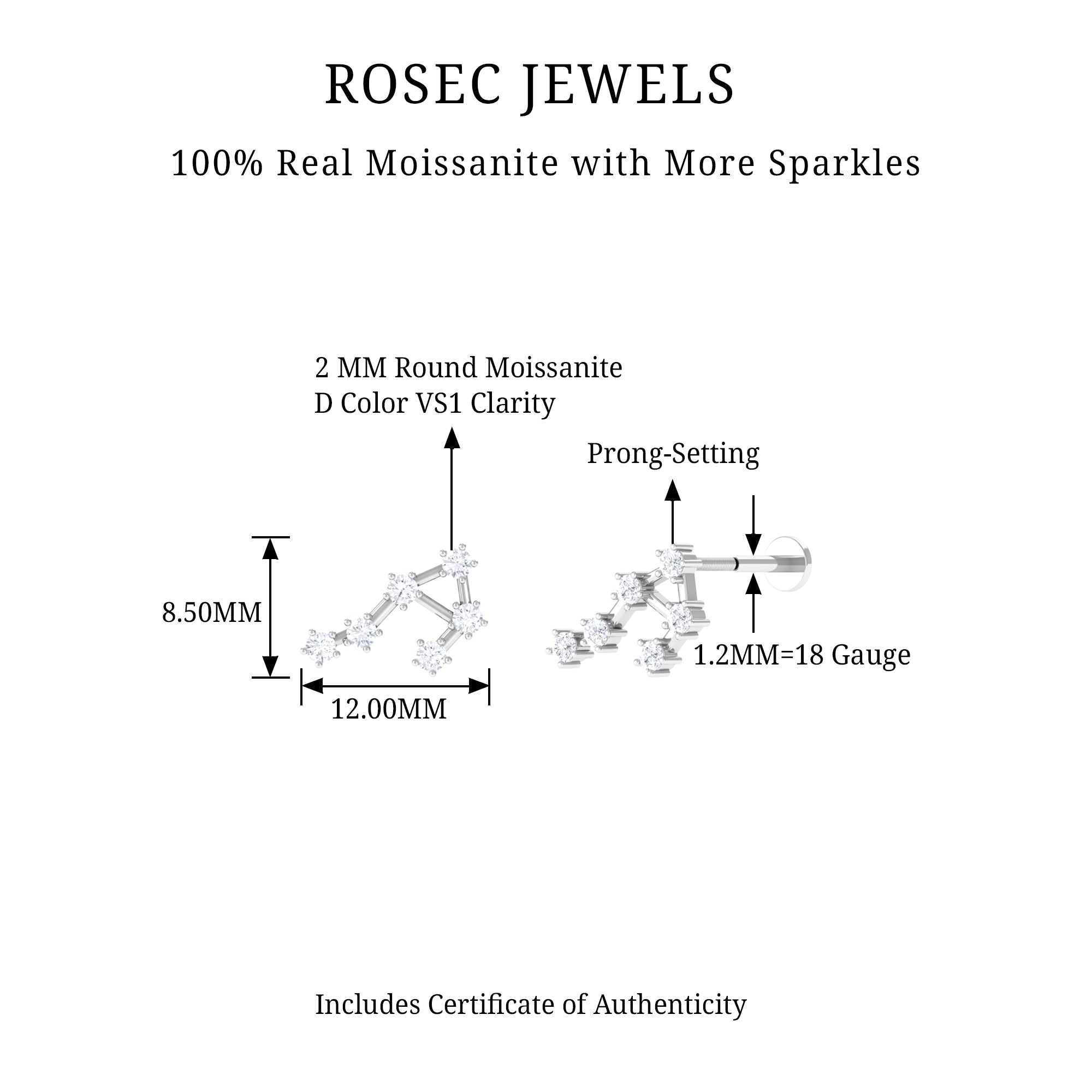 Rosec Jewels-Certified Moissanite Libra Zodiac Crawler Earring