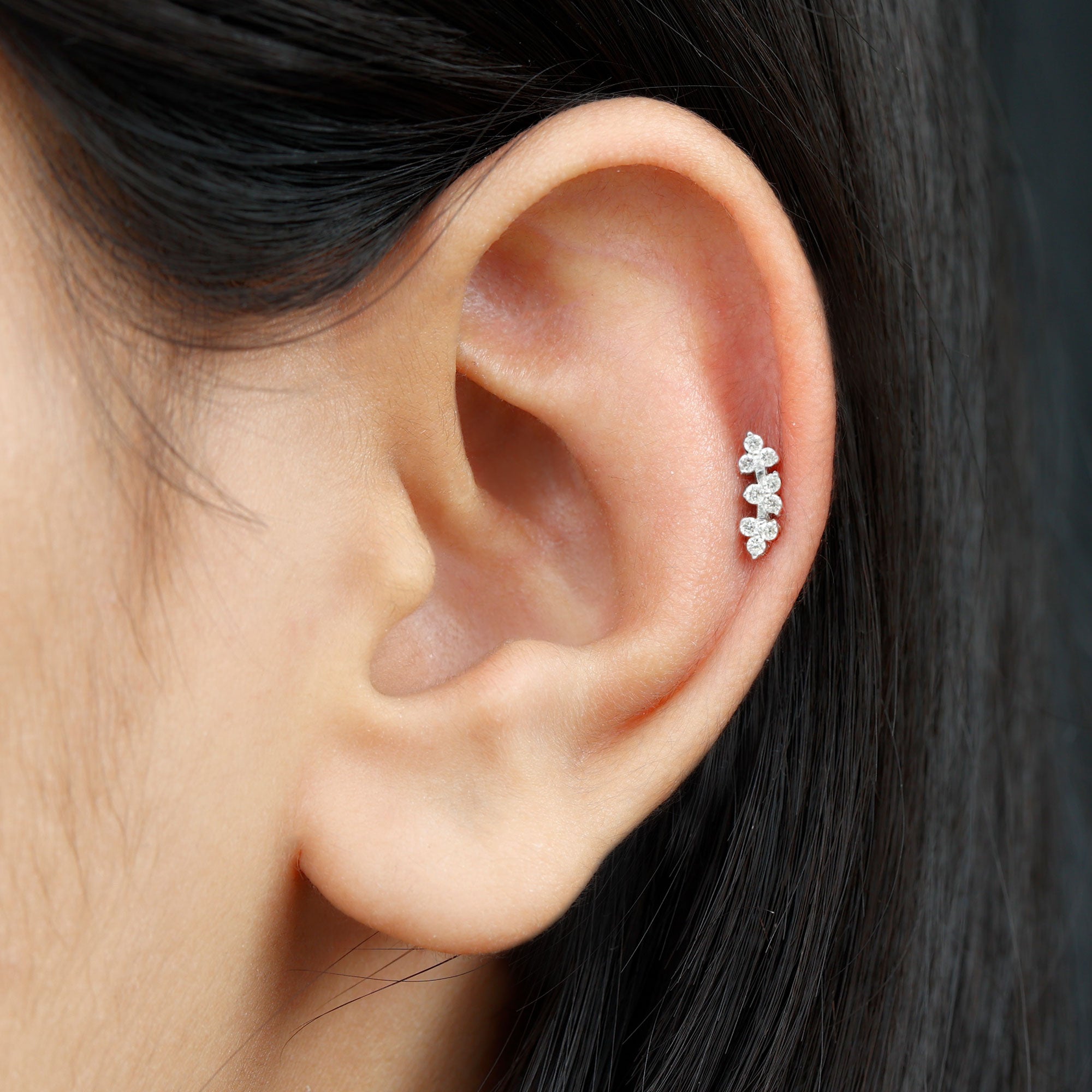 Rosec Jewels-Simple Diamond Curved Helix Earring with Flat Back