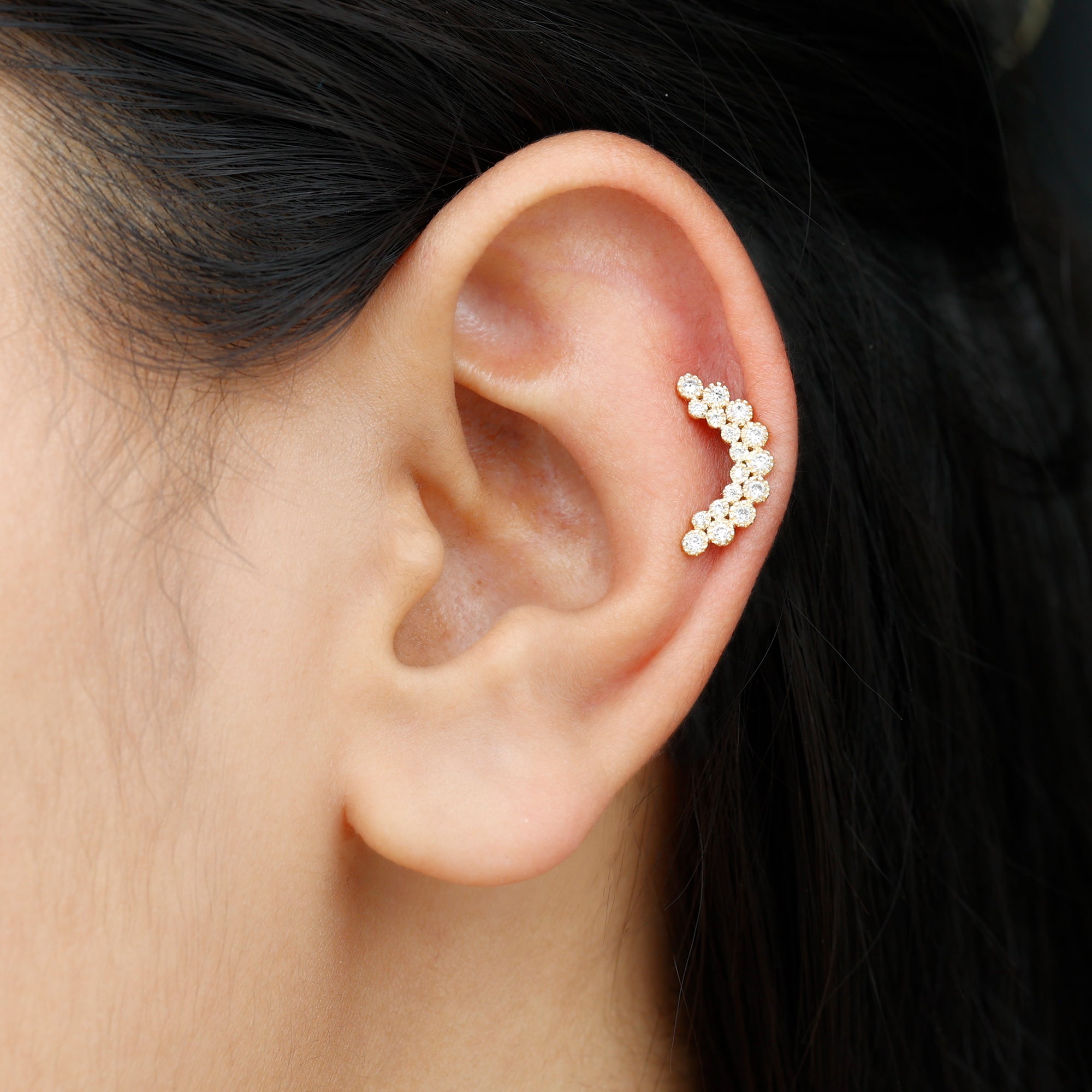 Rosec Jewels-Genuine Diamond Curved Crawler Earring in Bezel Set