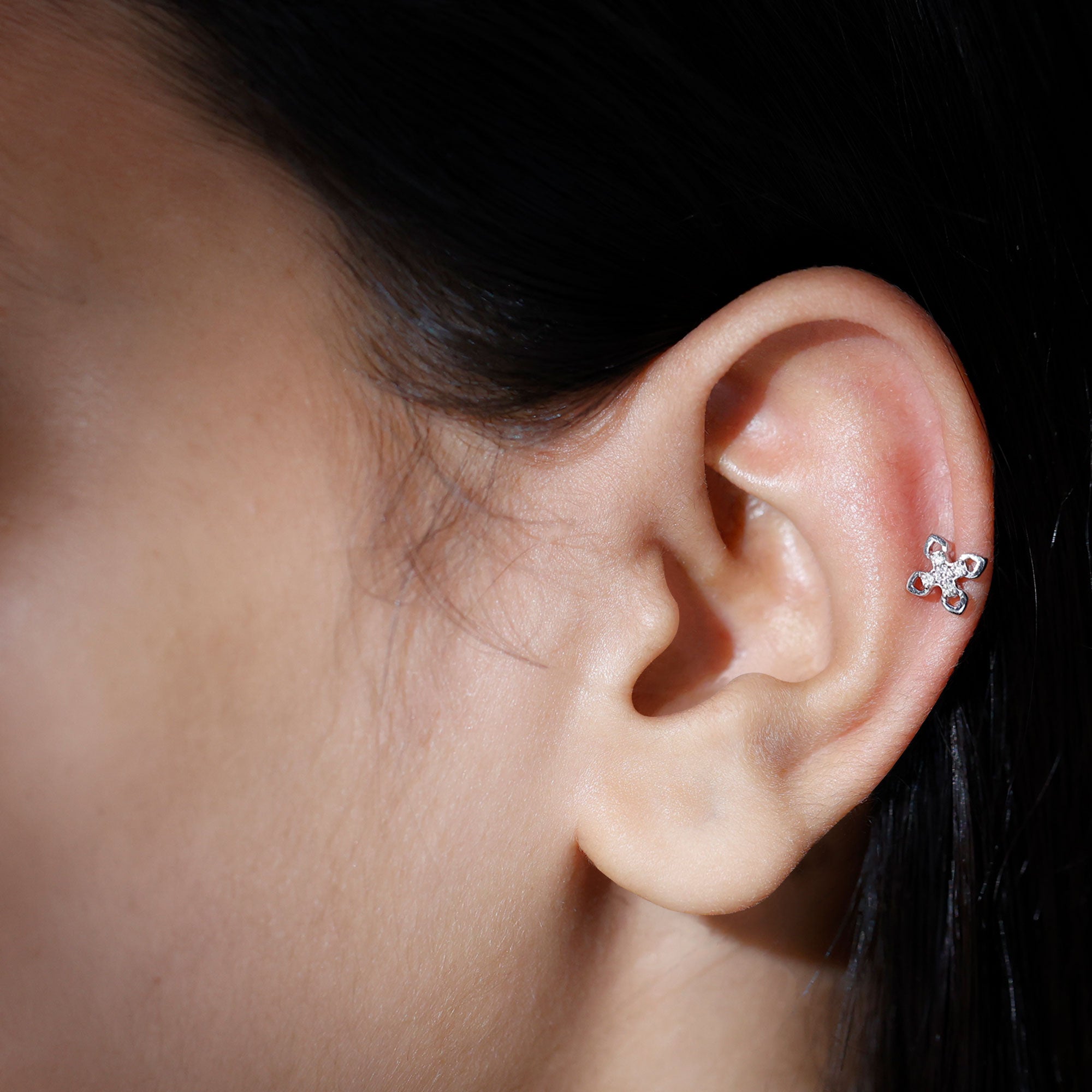 Rosec Jewels-Eye Catching Diamond Floral Earring for Cartilage Piercing