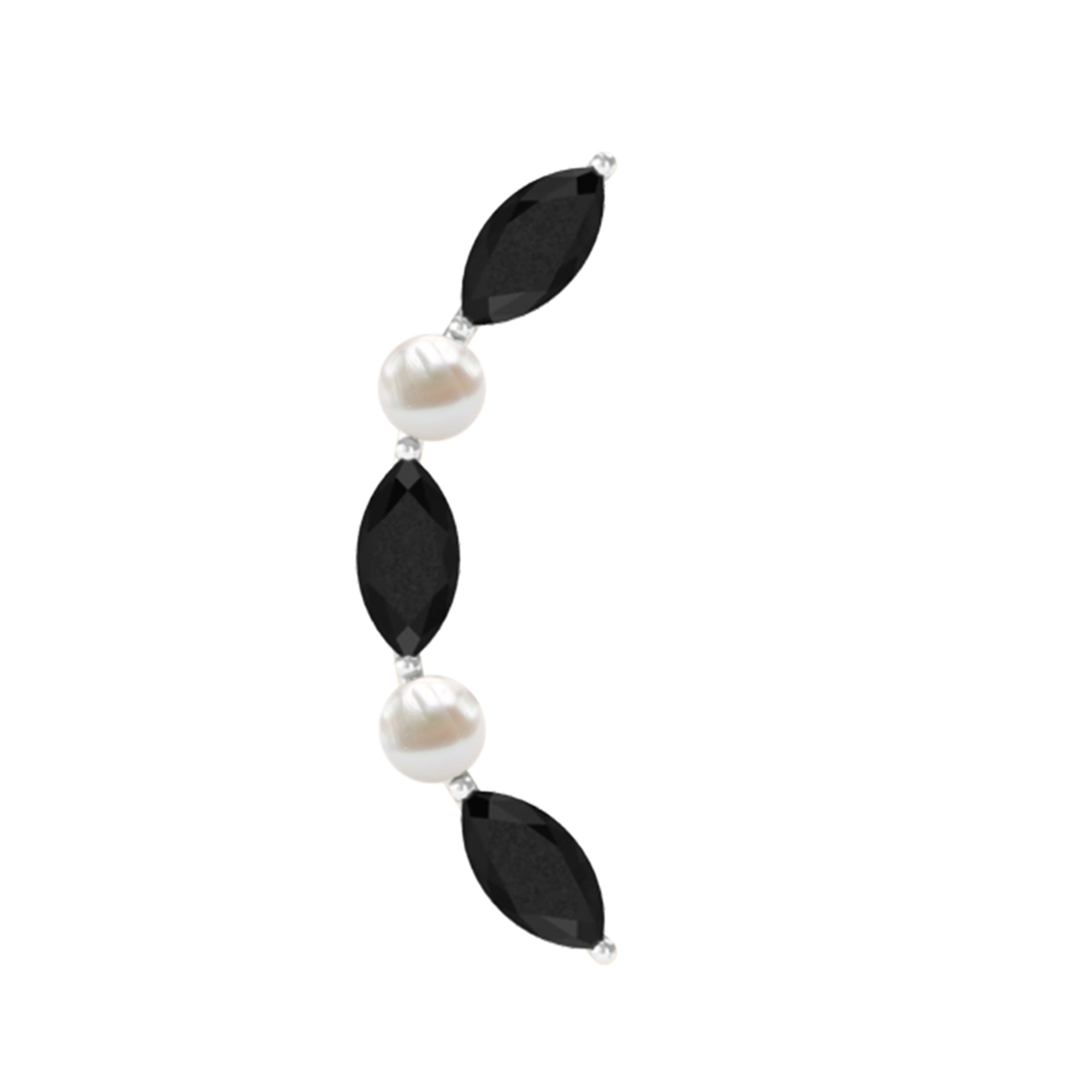 Rosec Jewels-Black Onyx and Freshwater Pearl Ear Crawler Earring for Helix Piercing