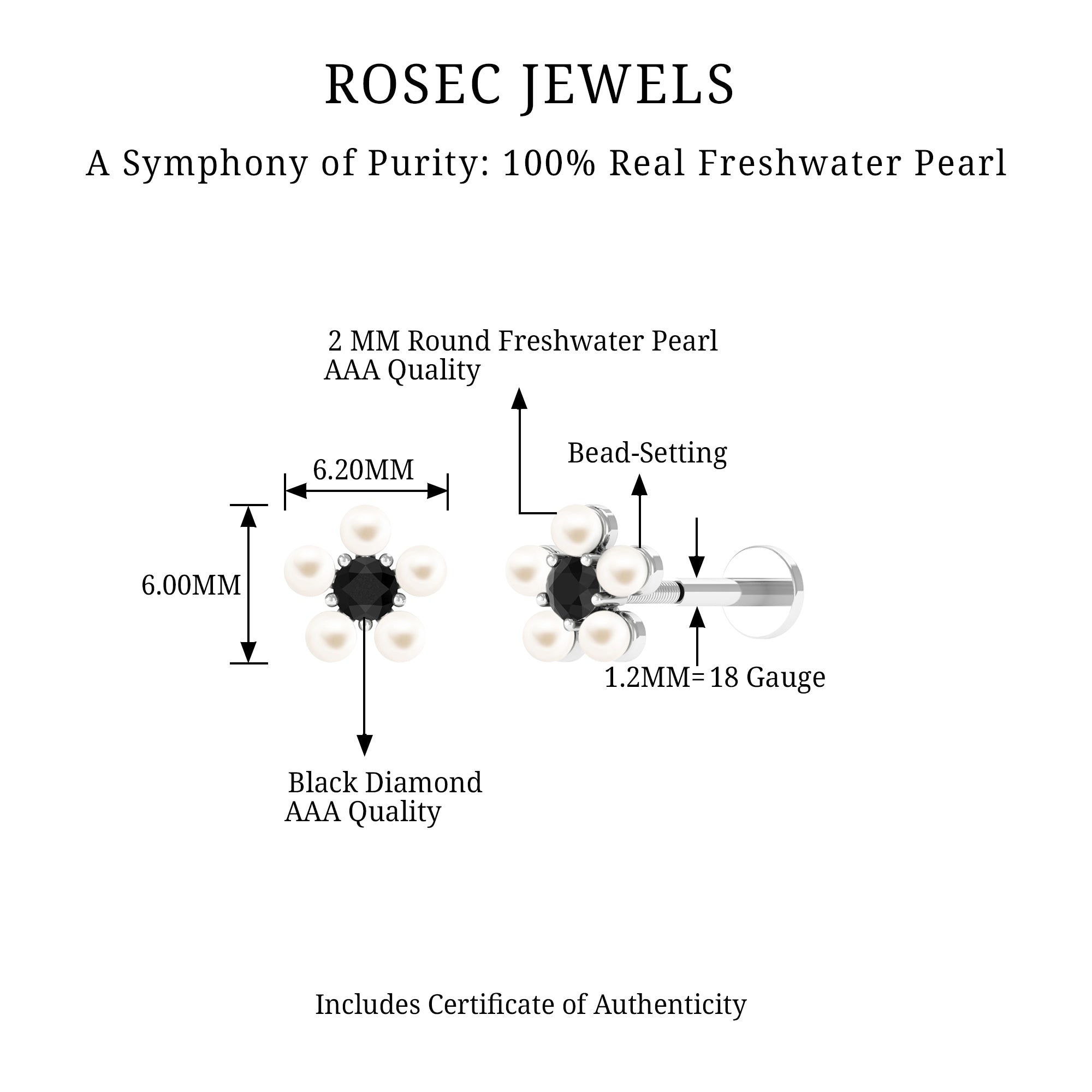 Rosec Jewels-Freshwater Pearl and Black Diamond Flower Earring