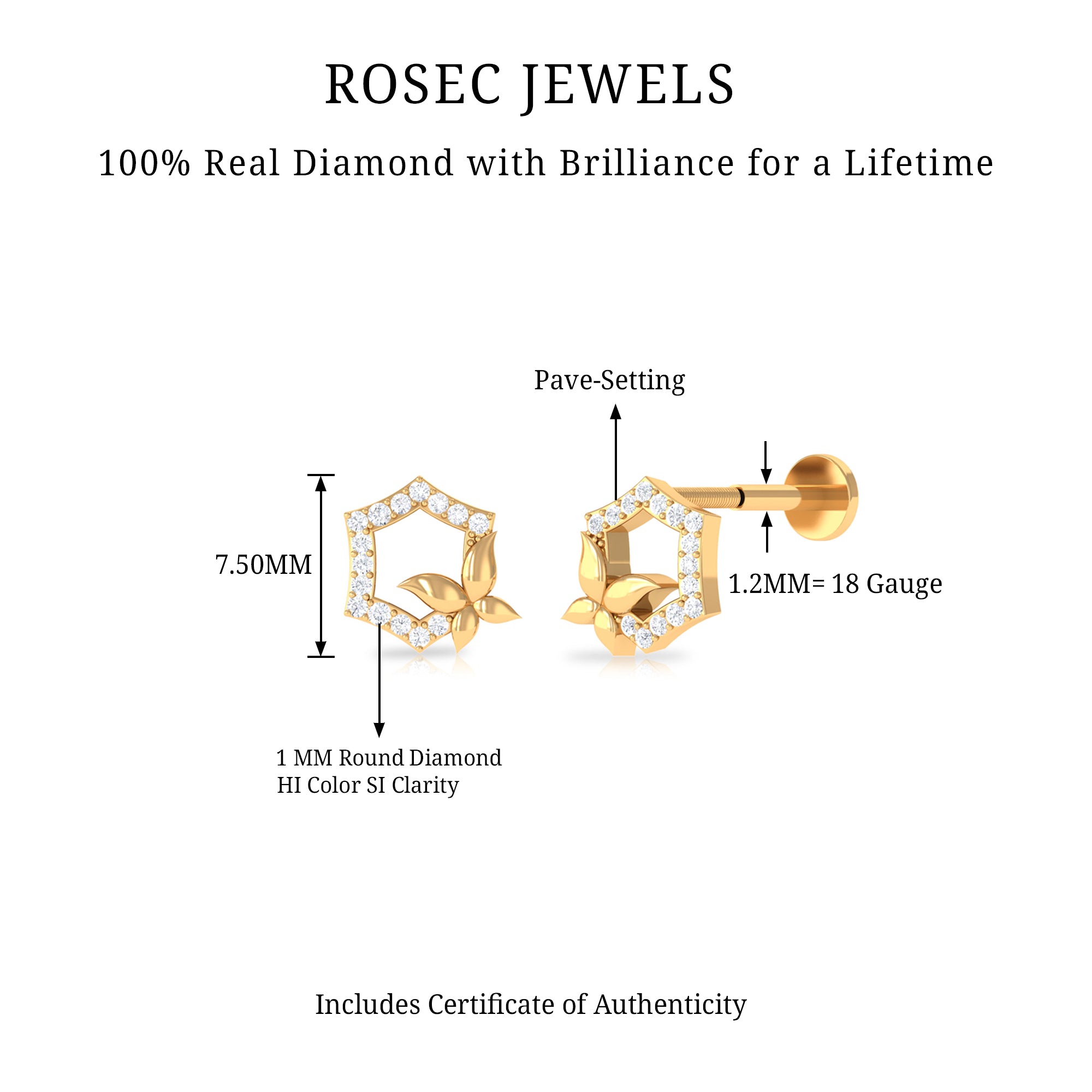 Rosec Jewels-Real Diamond Unique Flower Cartilage Earring