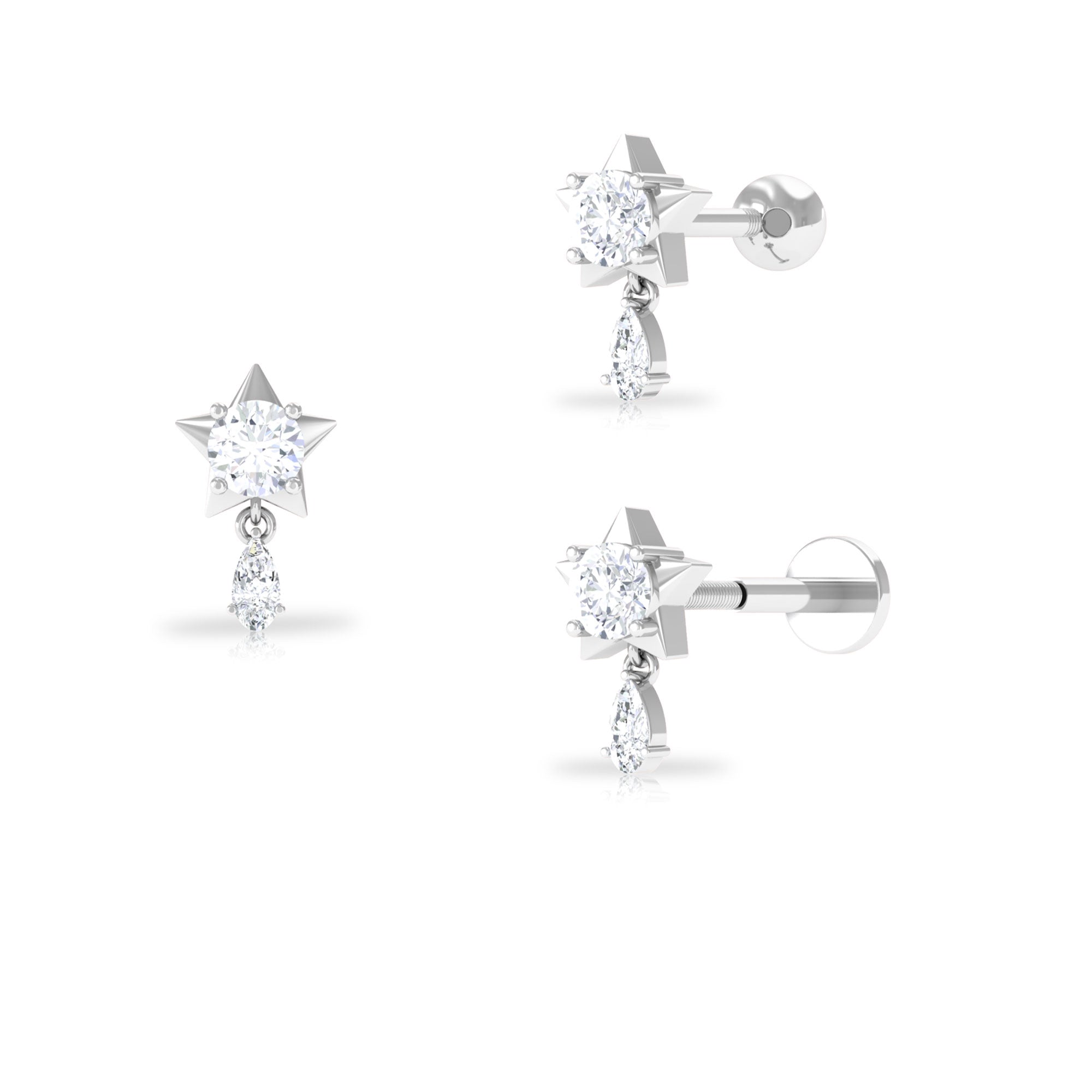 Rosec Jewels-Unique Moissanite Star Drop Earring for Cartilage Piercing