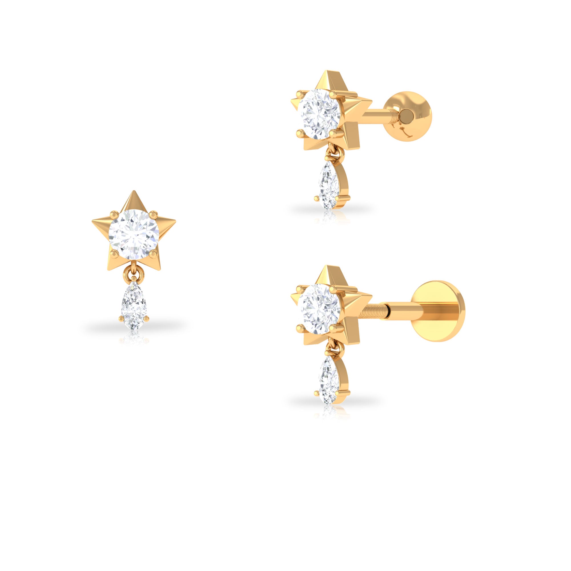 Rosec Jewels-Unique Moissanite Star Drop Earring for Cartilage Piercing