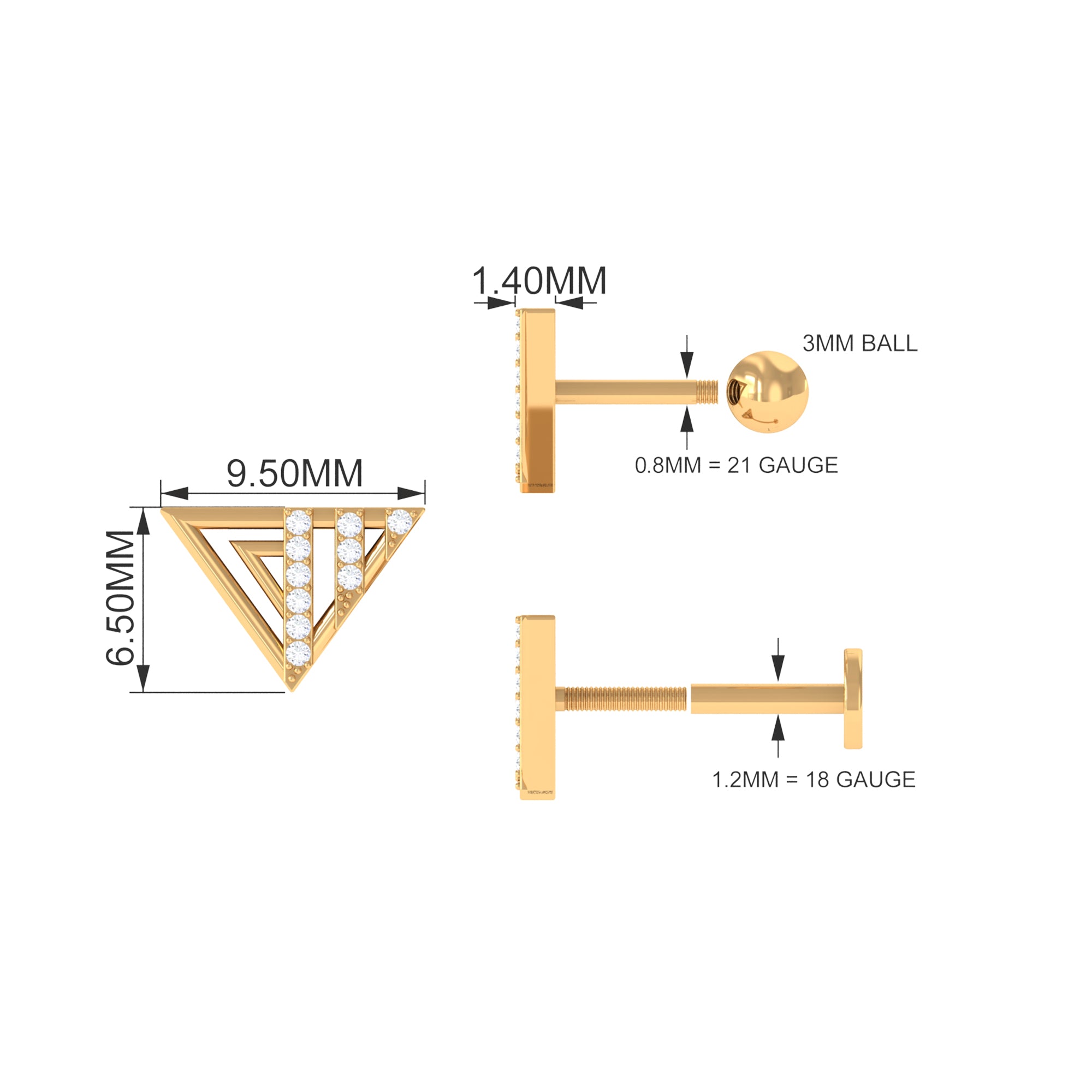 Rosec Jewels-Genuine Moissanite Triangle Cartilage Earring