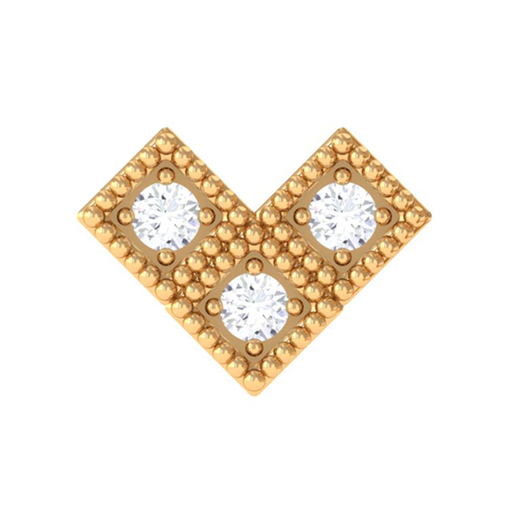 Rosec Jewels-Round Diamond Gold Beaded V Shape Earring