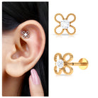 Rosec Jewels-Moissanite Solitaire Flower Cartilage Earring with Gold Beads