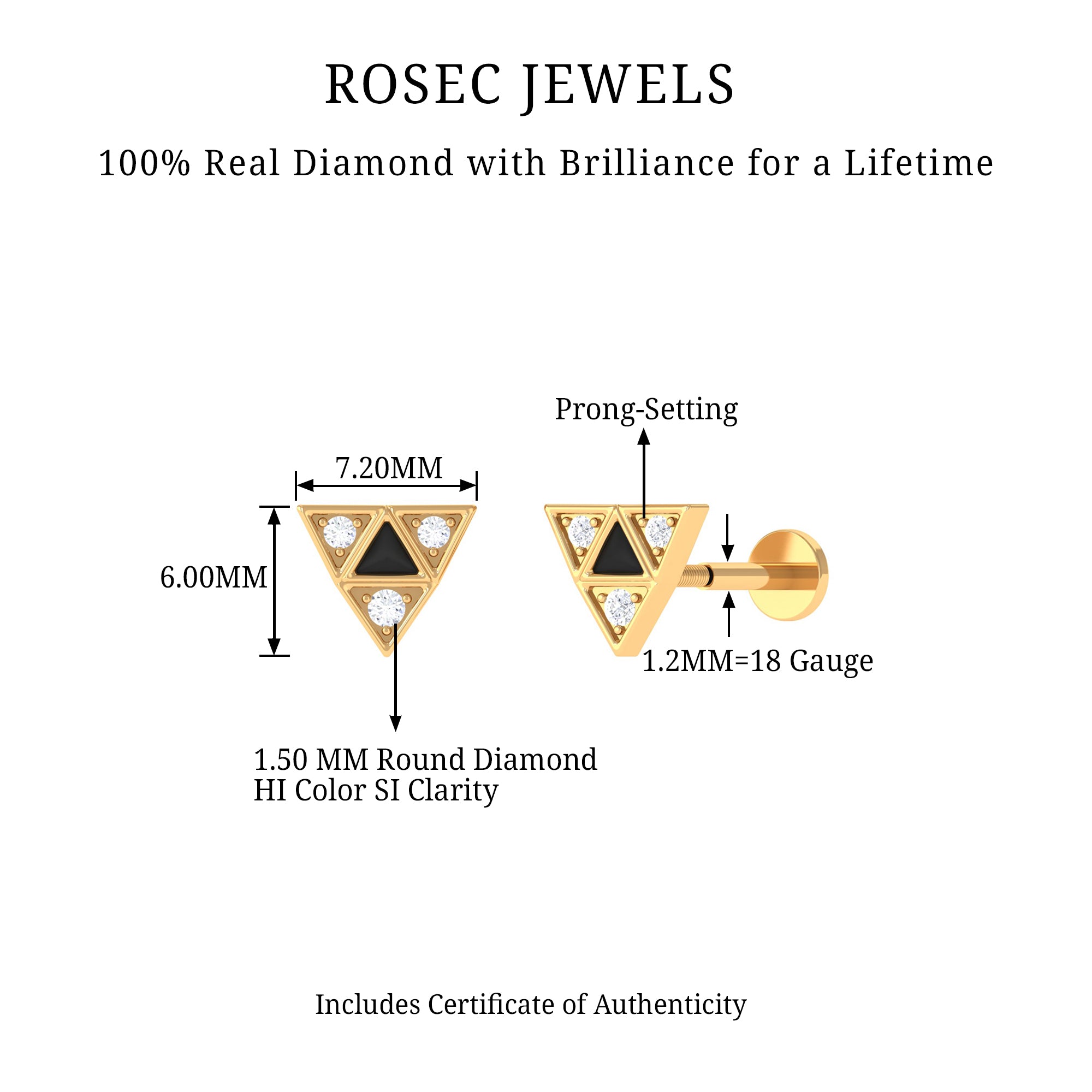 Rosec Jewels-Round Diamond Triangle Cartilage Earring with Black Enamel