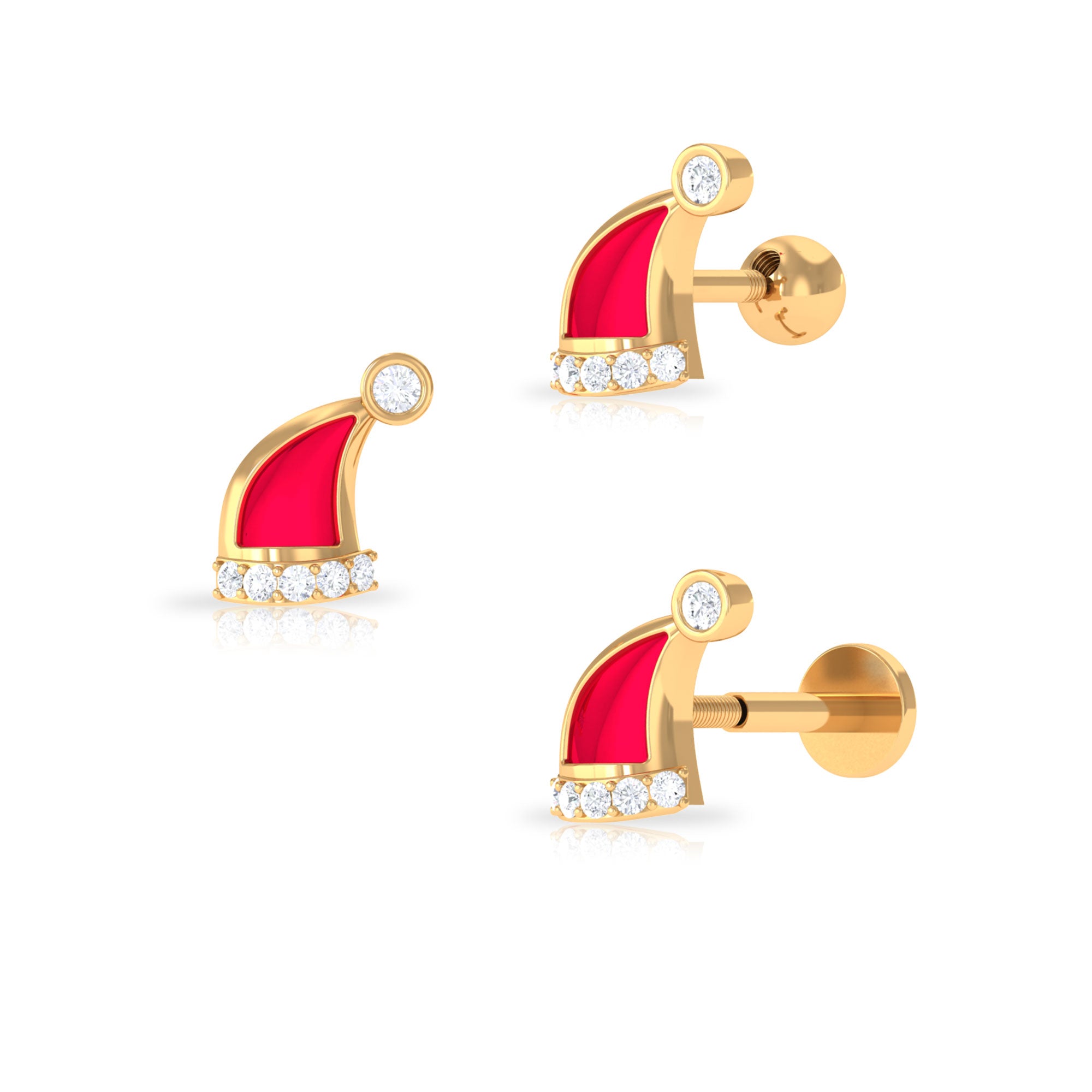 Rosec Jewels-Diamond and Red Enamel Christmas Santa Hat Helix Earring