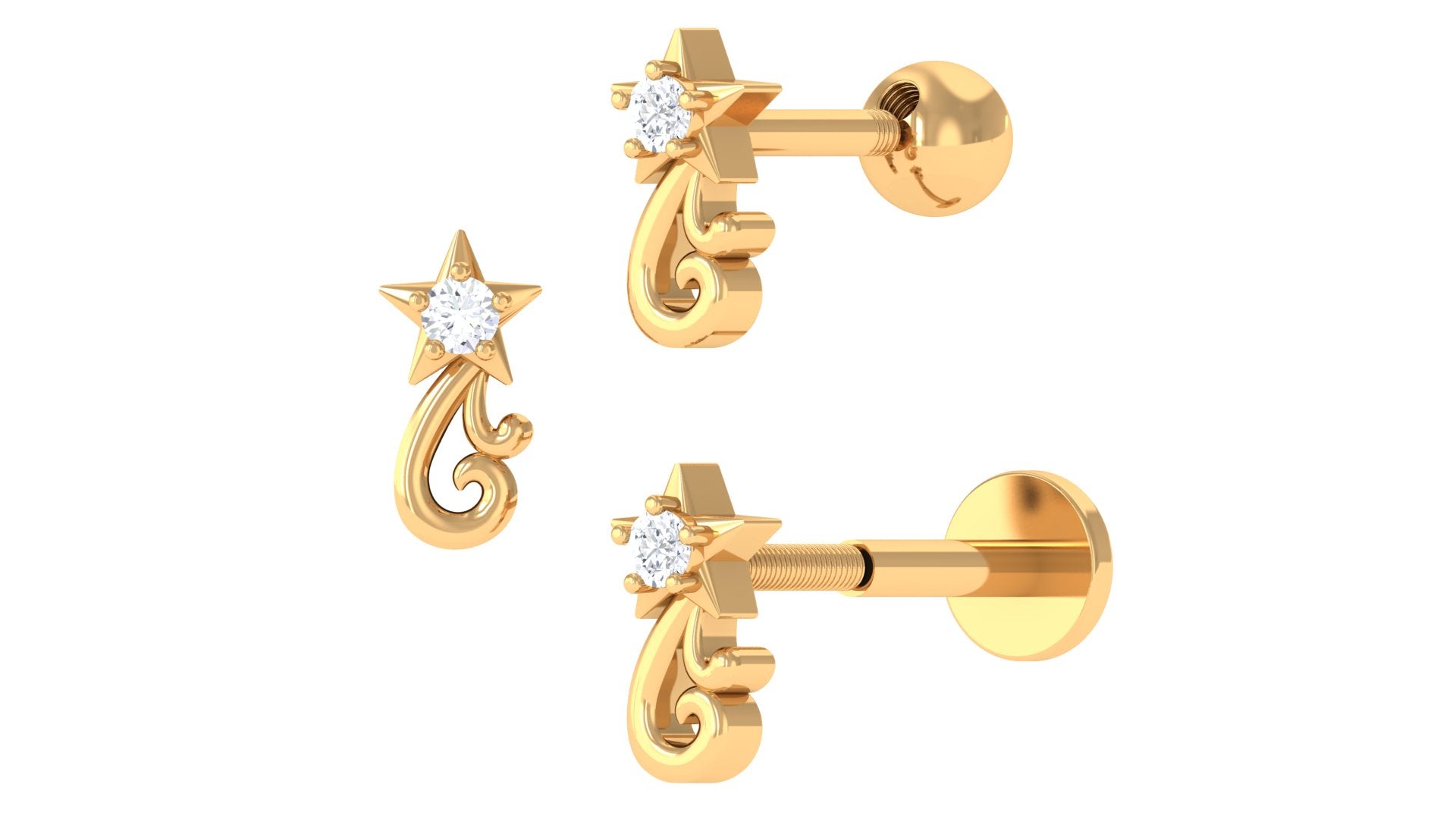 Rosec Jewels-Natural Round Diamond Star Earring for Helix Piercing