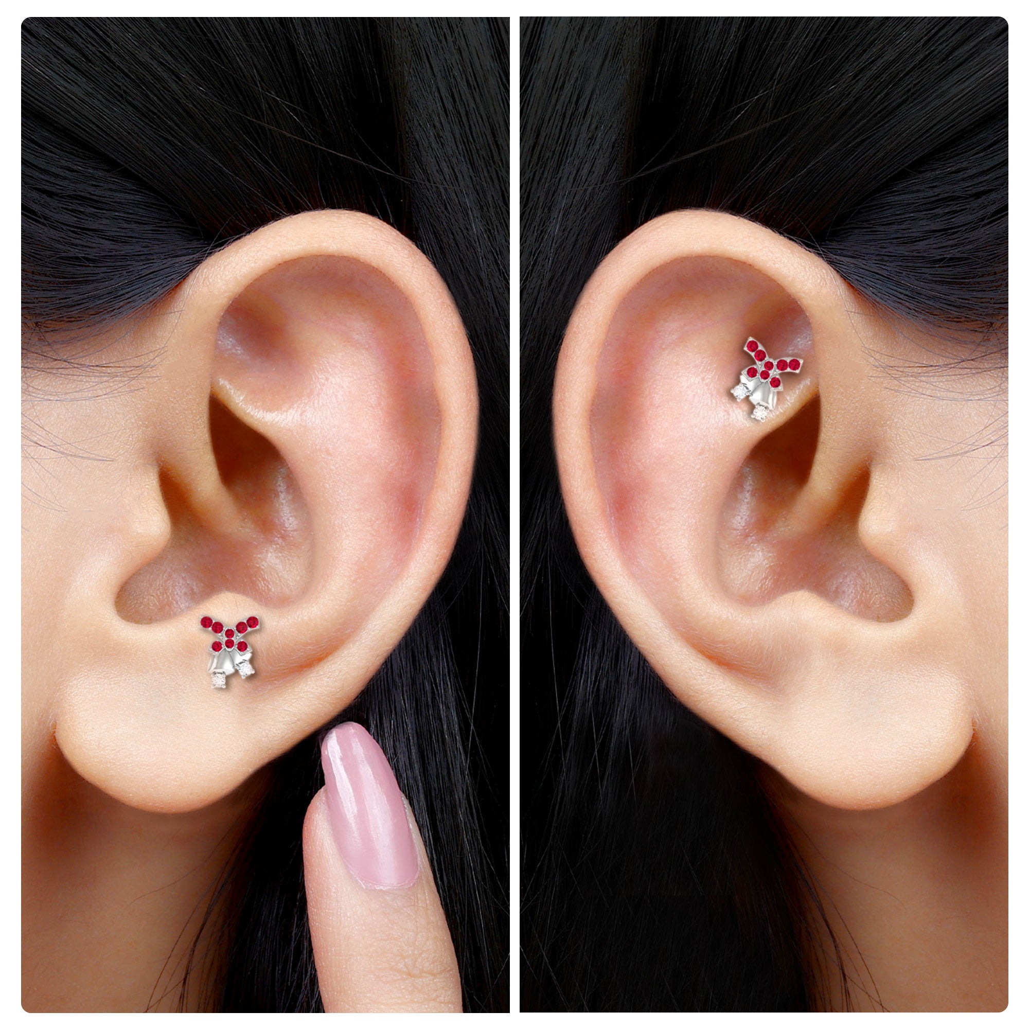 Rosec Jewels-Unique Ruby Christmas Bell Earring with Moissanite