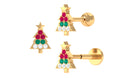 Rosec Jewels-Ruby and Emerald Christmas Tree Earring with Diamond