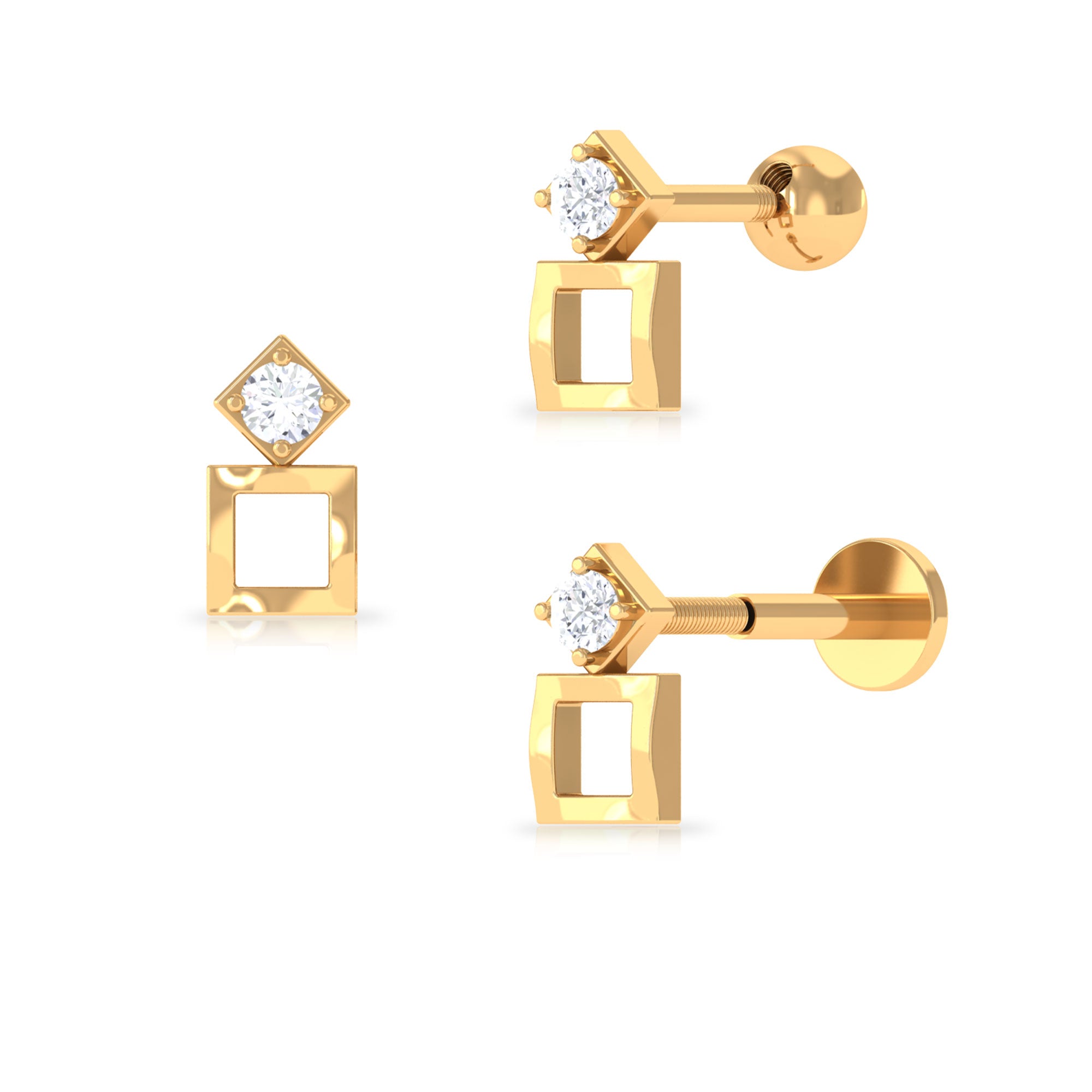 Rosec Jewels-Dainty Round Diamond Square Tragus Earring