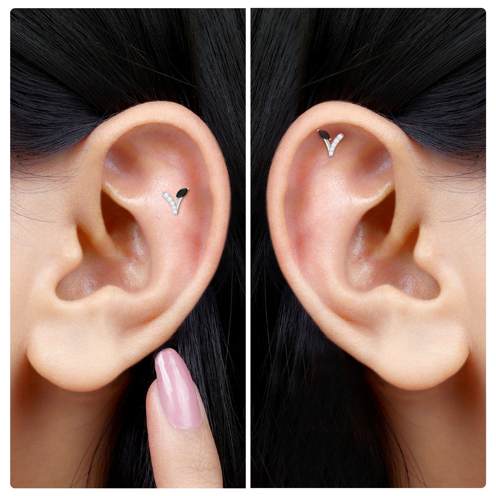 Rosec Jewels-Nature Inspired Black and White Diamond Leaf Earring