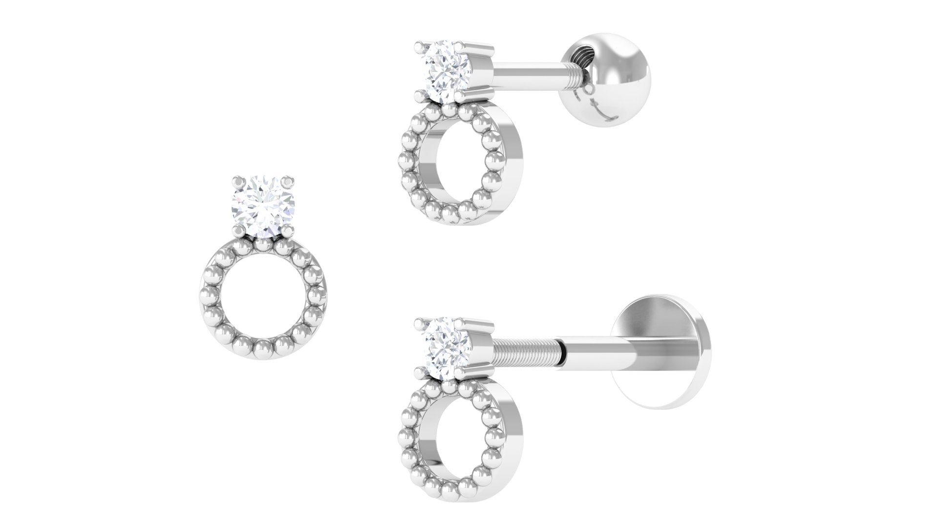 Rosec Jewels-Round Diamond Gold Beaded Open Circle Tragus Earring