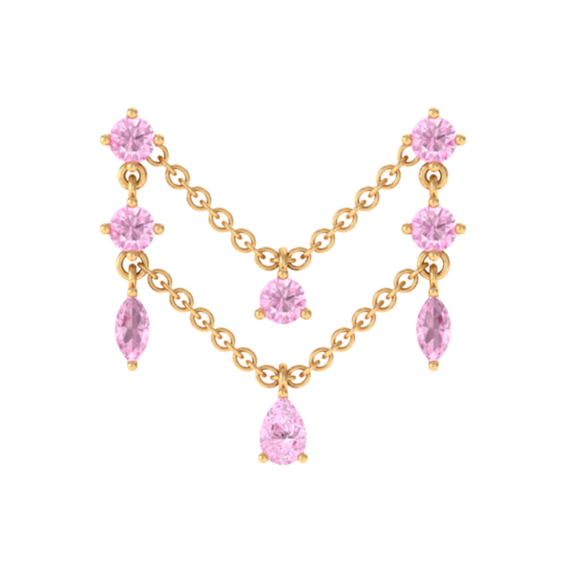 Rosec Jewels-Natural Pink Sapphire Chain Double Piercing Earring