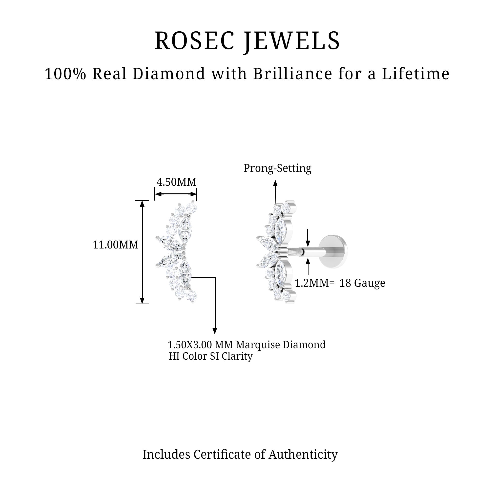 Rosec Jewels-Unique Diamond Crawler Earring for Cartilage Piercing