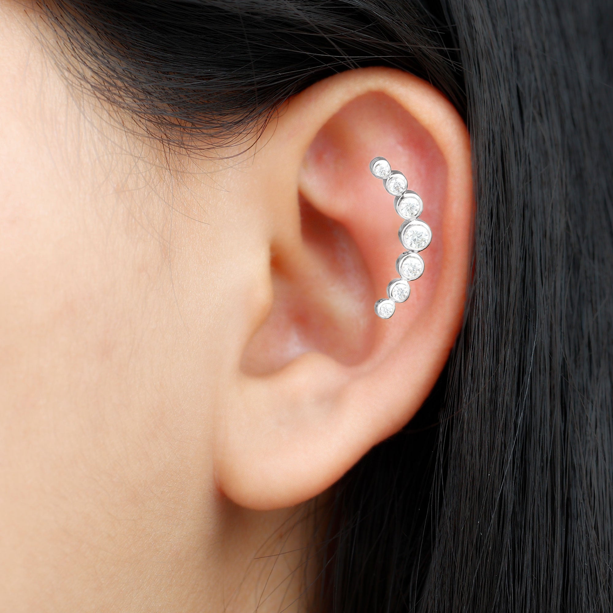 Rosec Jewels-Graduated Diamond Crawler Helix Earring in Bezel Set