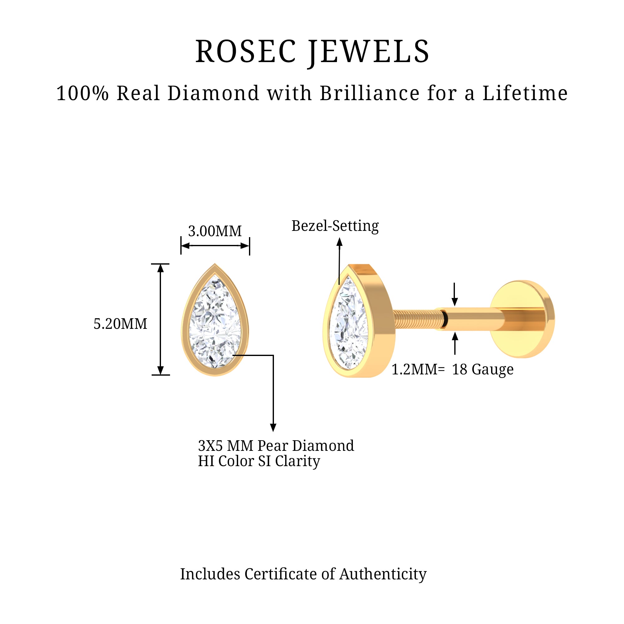 Rosec Jewels-Pear Shape Diamond Solitaire Cartilage Earring