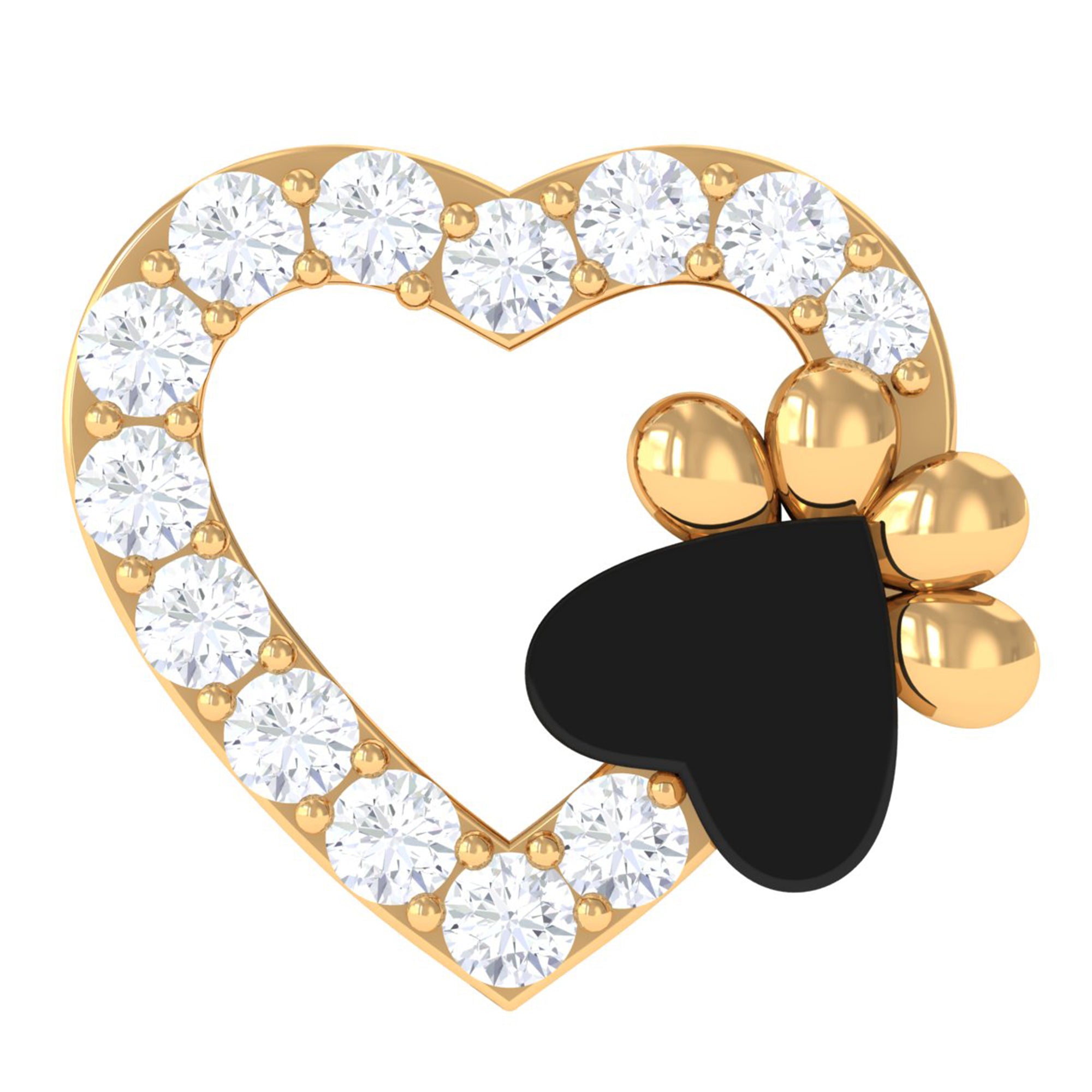 Rosec Jewels-Real Diamond Dog Paw Heart Earring with Black Enamel